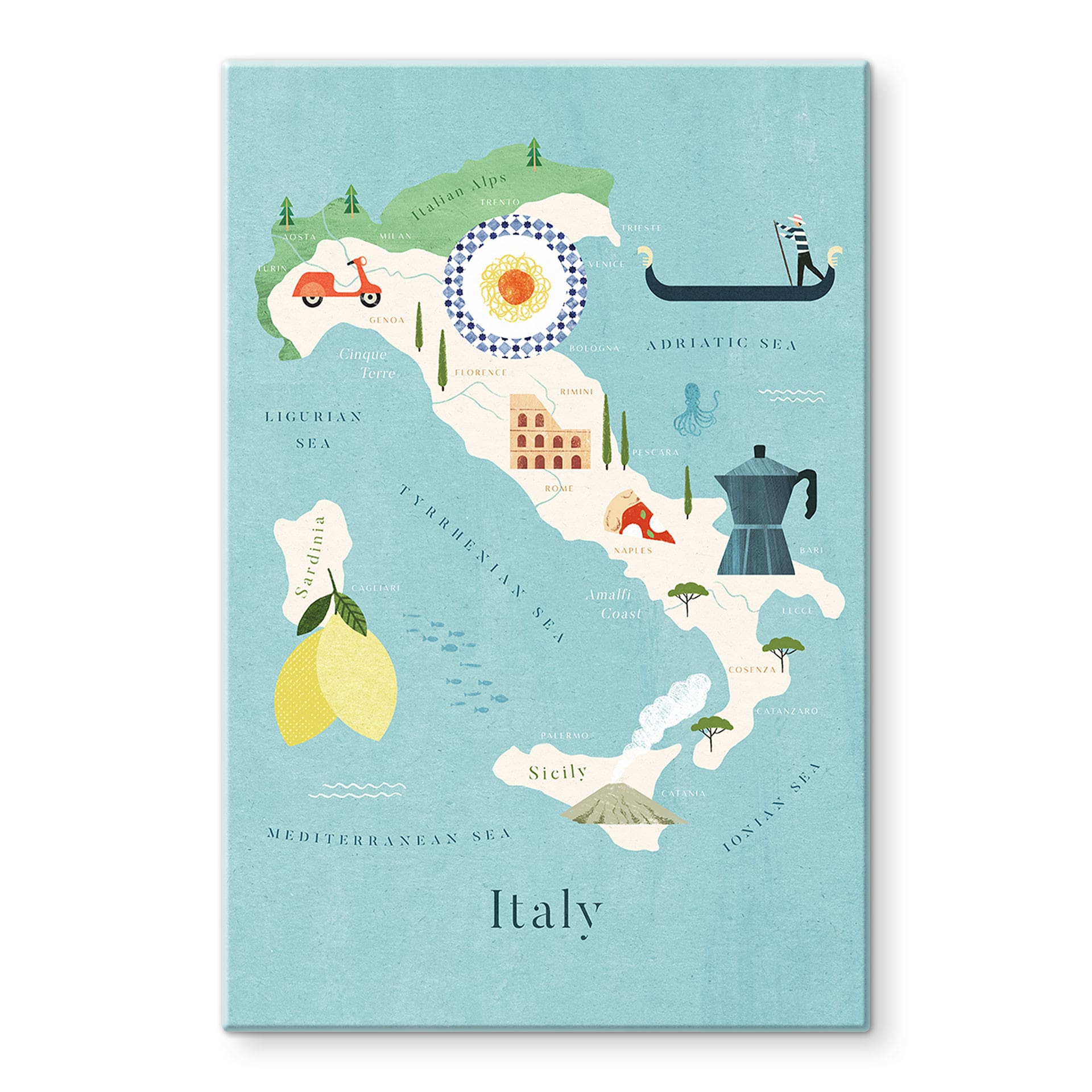 Glasbillede - Kort over Italien - Rivers