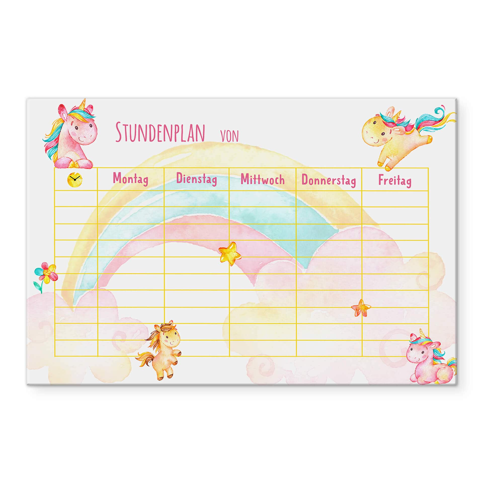 Acrylboard Memoboard Stundenplan Einhörner - transparent