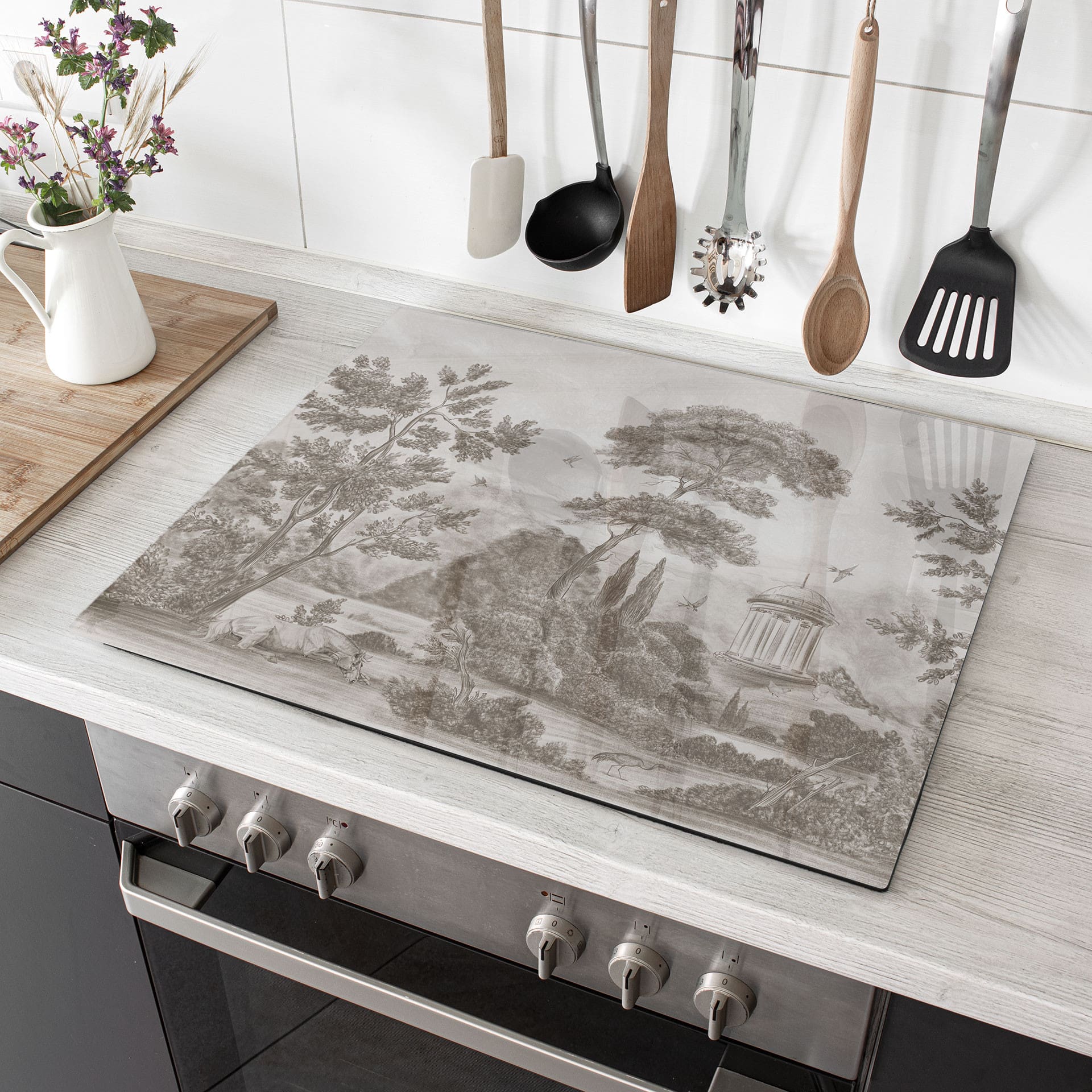 Kookplaat afdekplaat landschap met tuinlandschap in beige - Ms Tiff