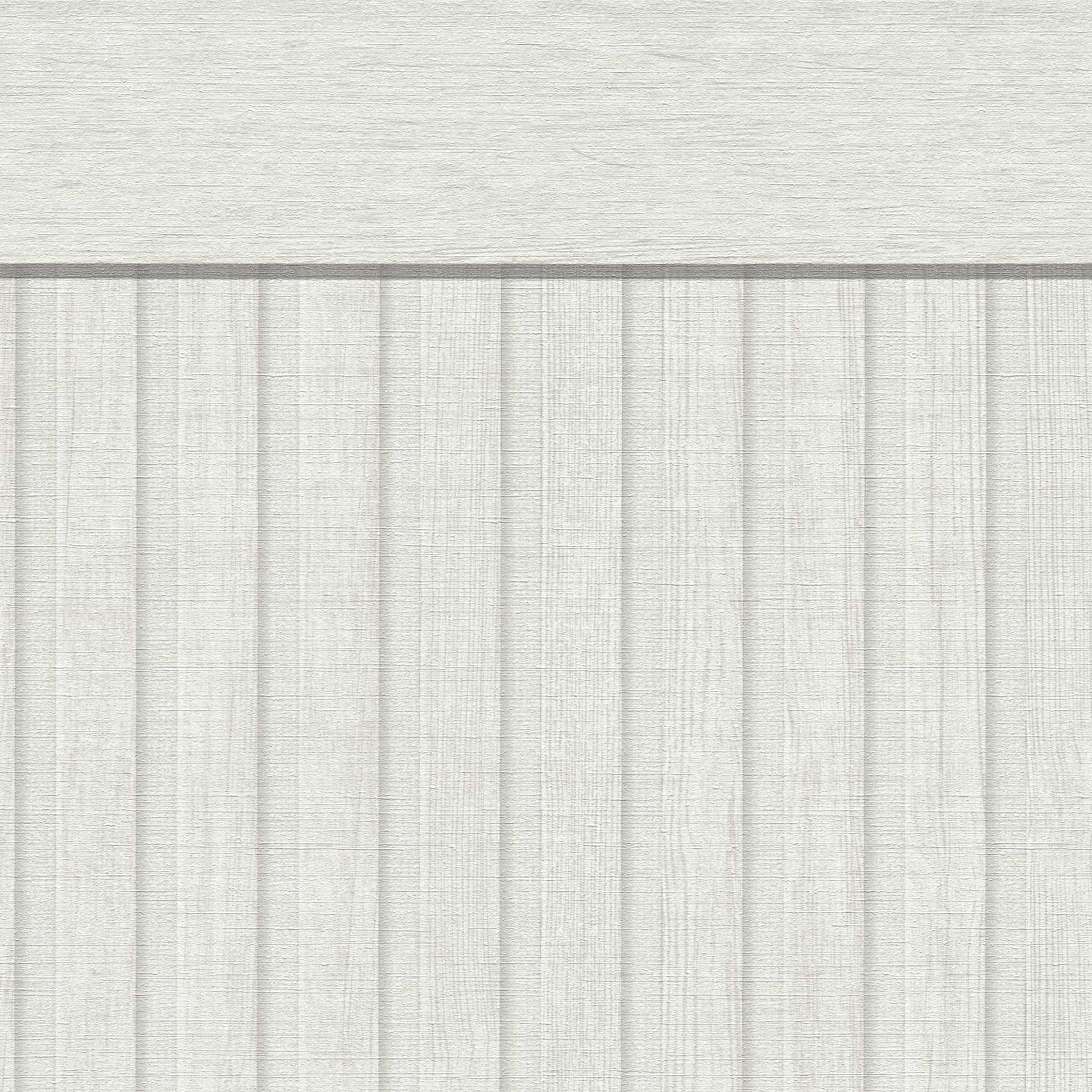 Houtpanelen behang akoestische look wit grijs - Vliesbehang met 3D houtnerf modern