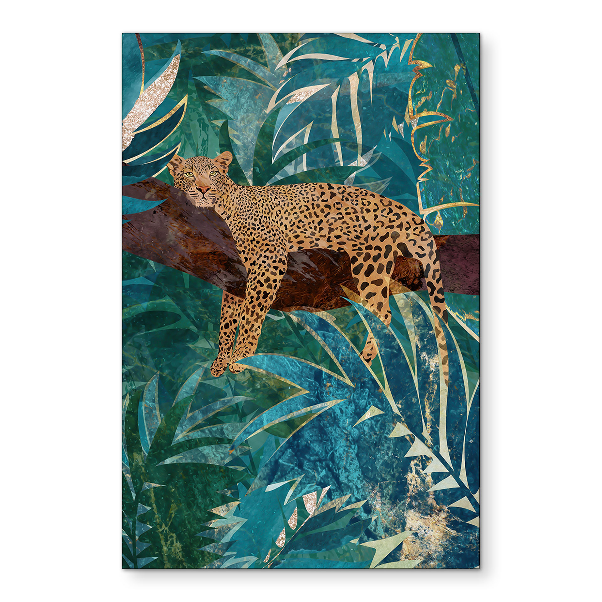 Billede af leopard i smaragdgrøn jungle - Manovski – print på aluminium (Alu-Dibond)