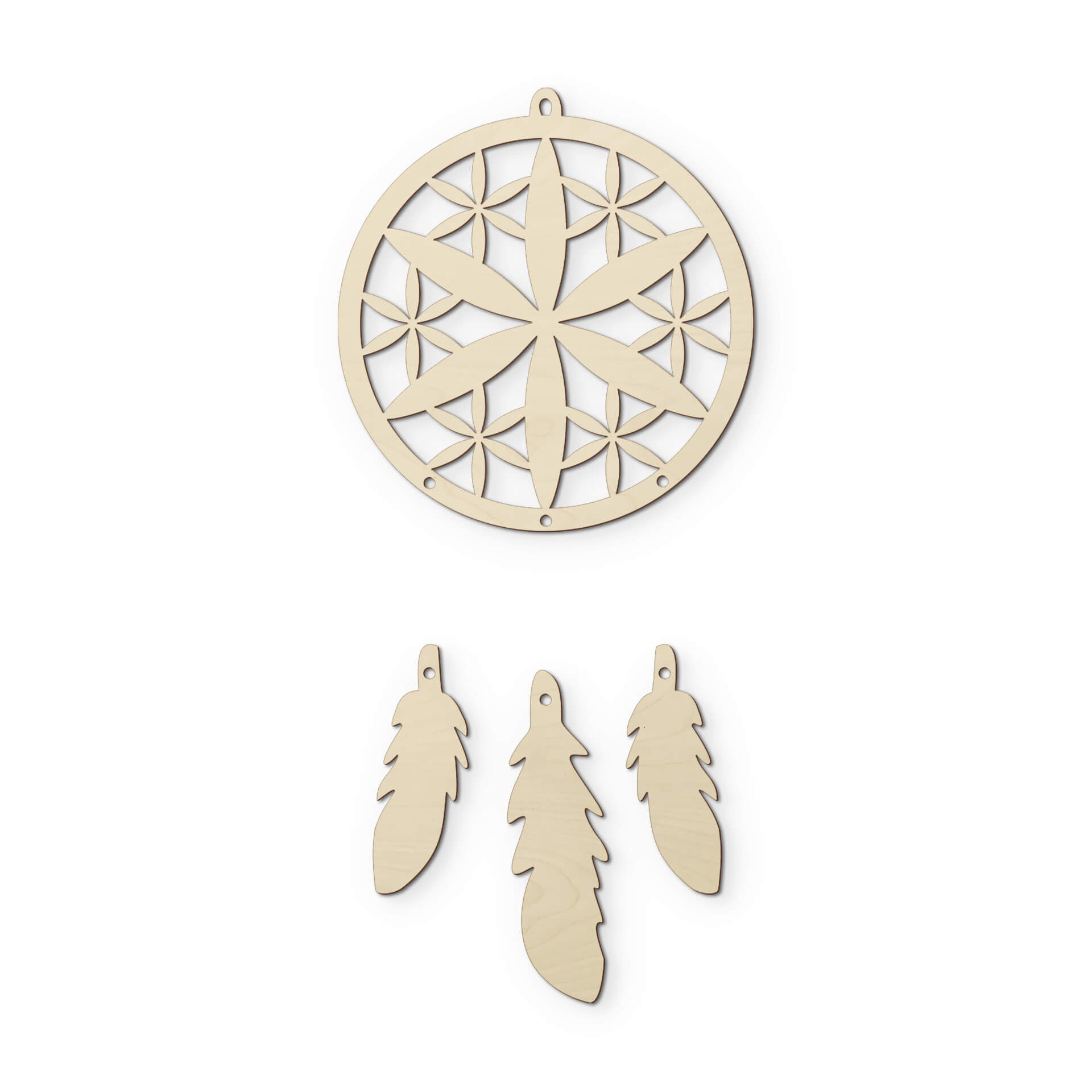 Dekoracja drewniana topola - kwiat Dreamcatcher (4 sztuki)