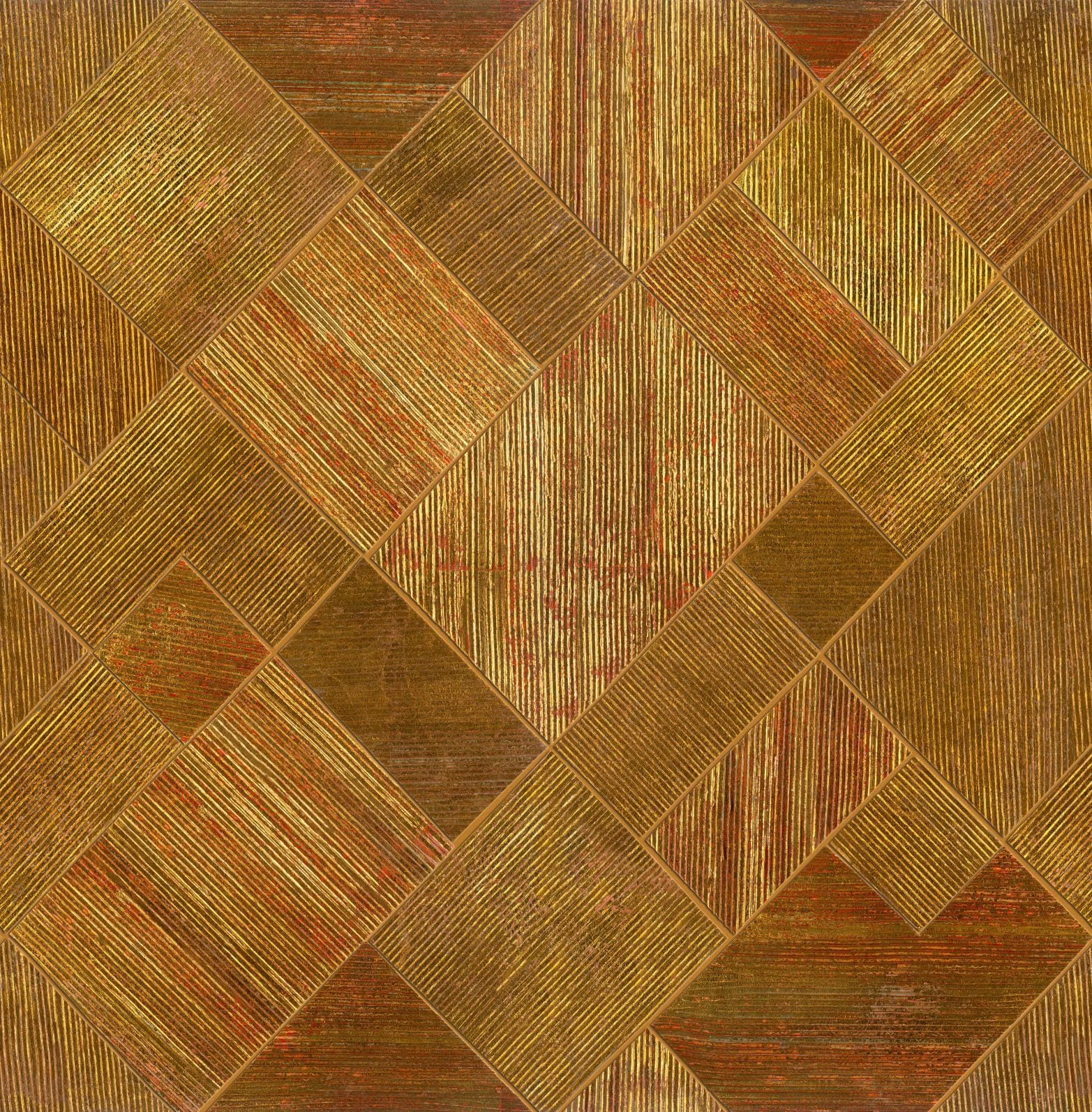Papier peint motif rayures géométriques or et olive avec structure textile 2,7 x 2,65 m