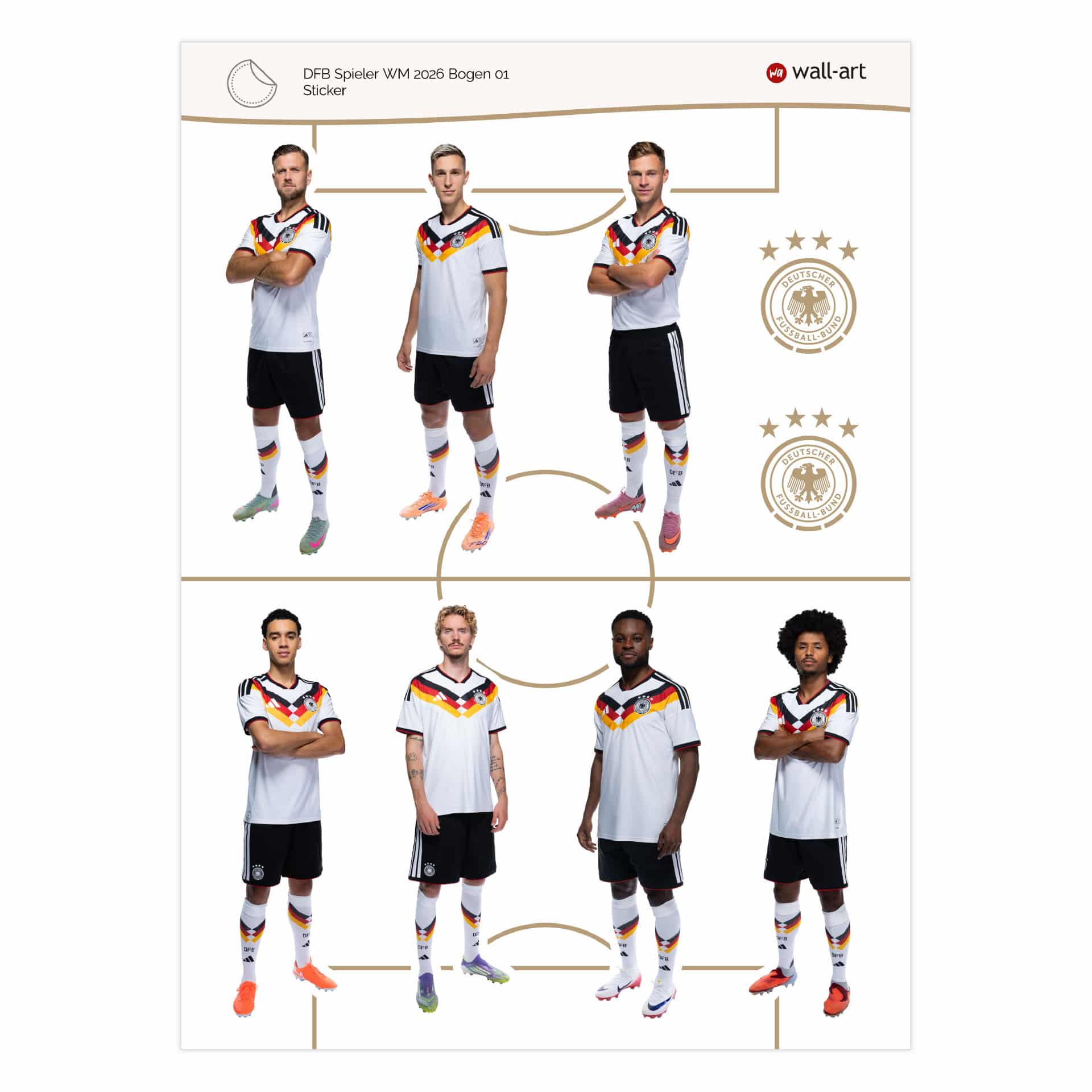 DFB Sticker Spieler WM 2026, Wandtattoo Bogen 01