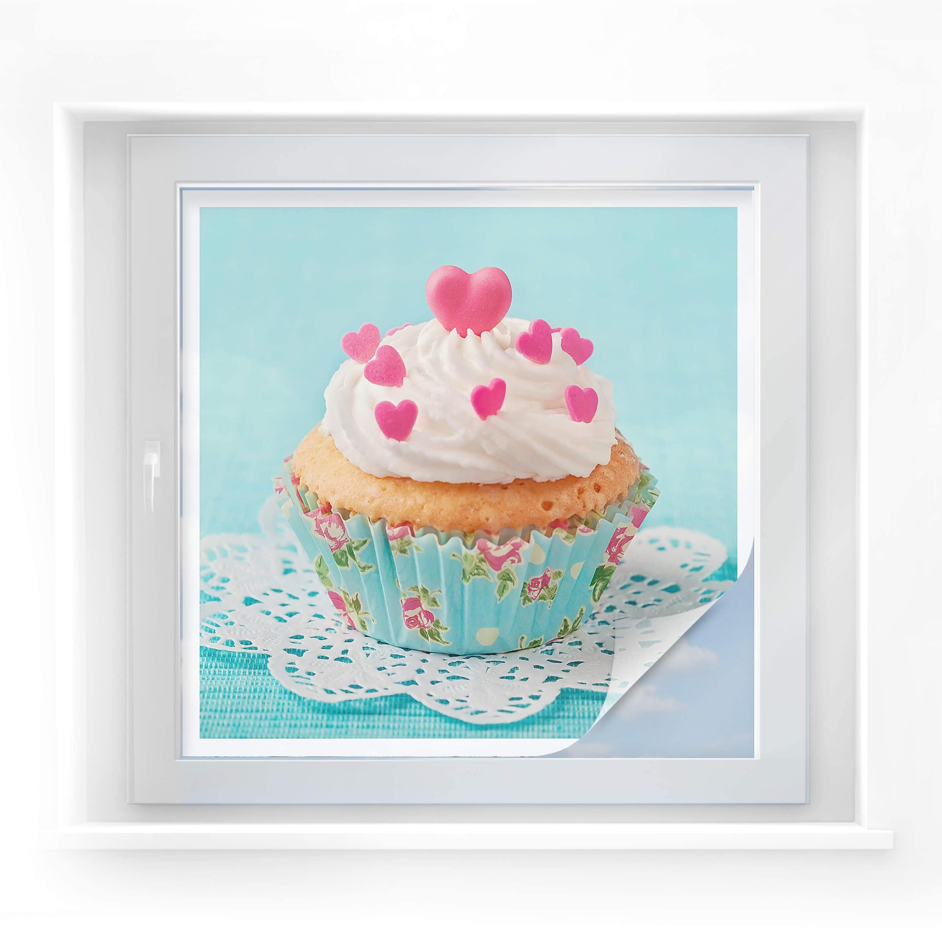 Raamfolie Hearts on Cupcake – vierkant
