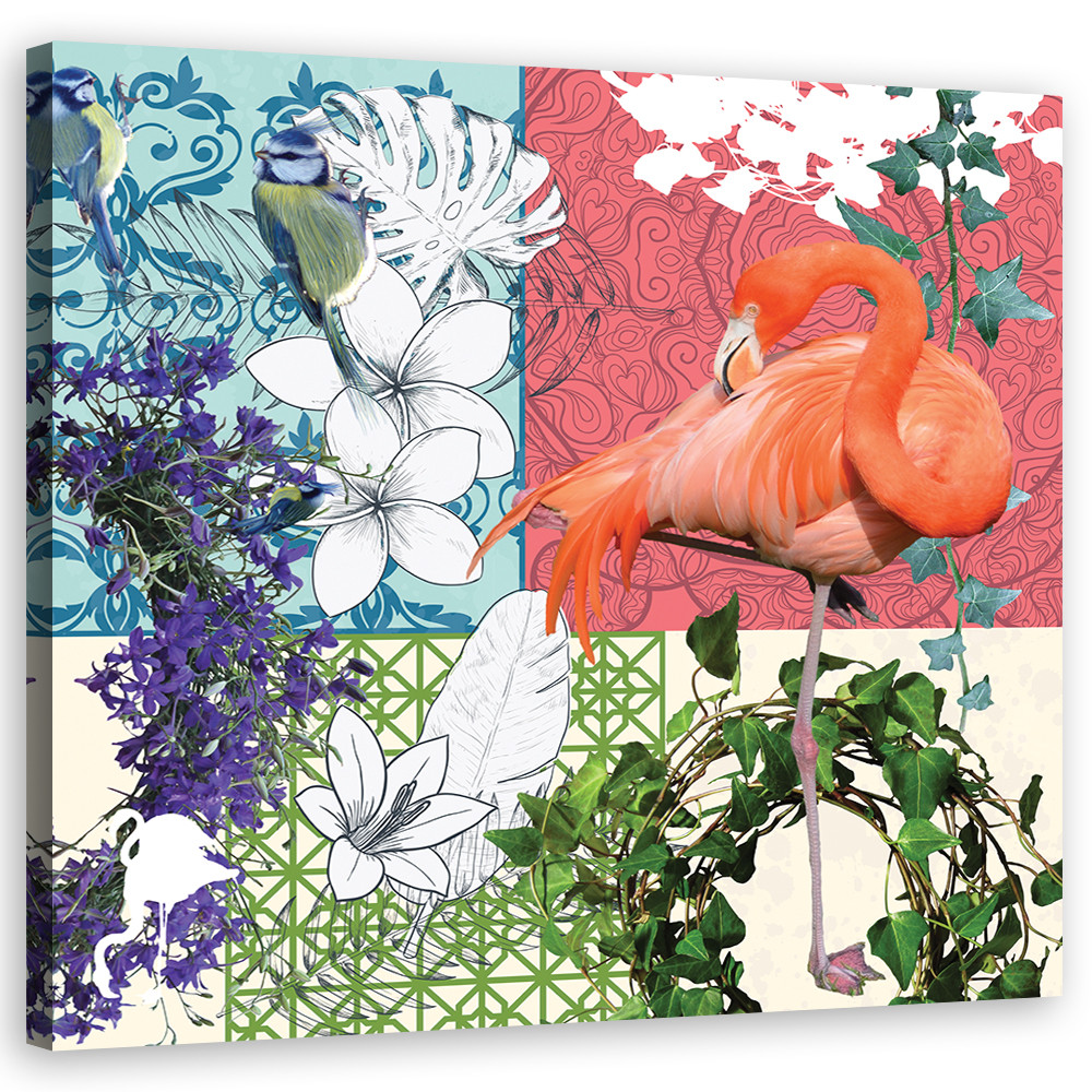 Canvasbillede, Flamingo fugle collage