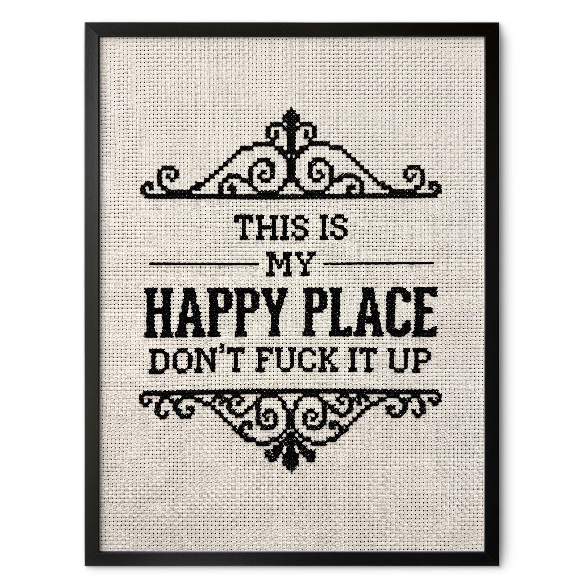 Poster Happy Place Spreuk Borduurpatroon - Magnusson