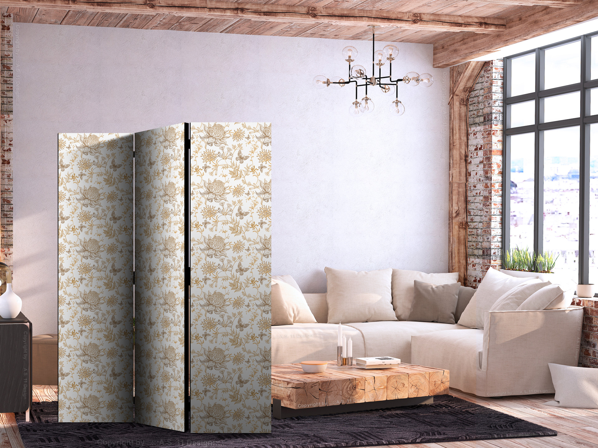 Paravent, Raumteiler freistehend, Trennwand - Beige Shades of Nature