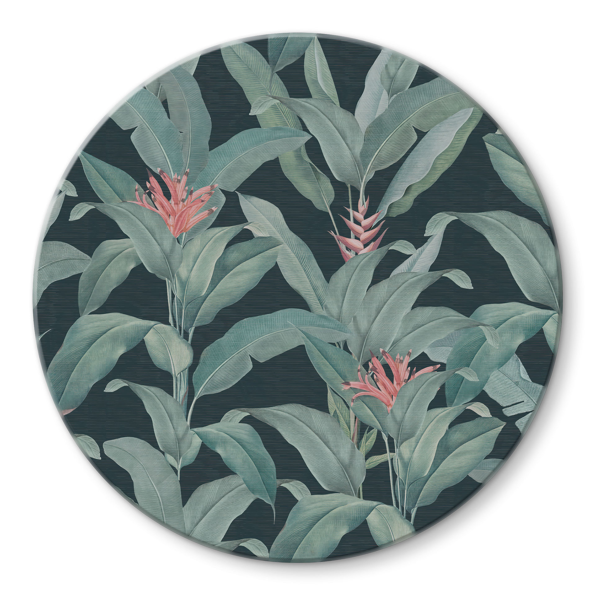 Glasbillede - Urban Jungle Tropical Leaves Green - Bloomery Decor - Round