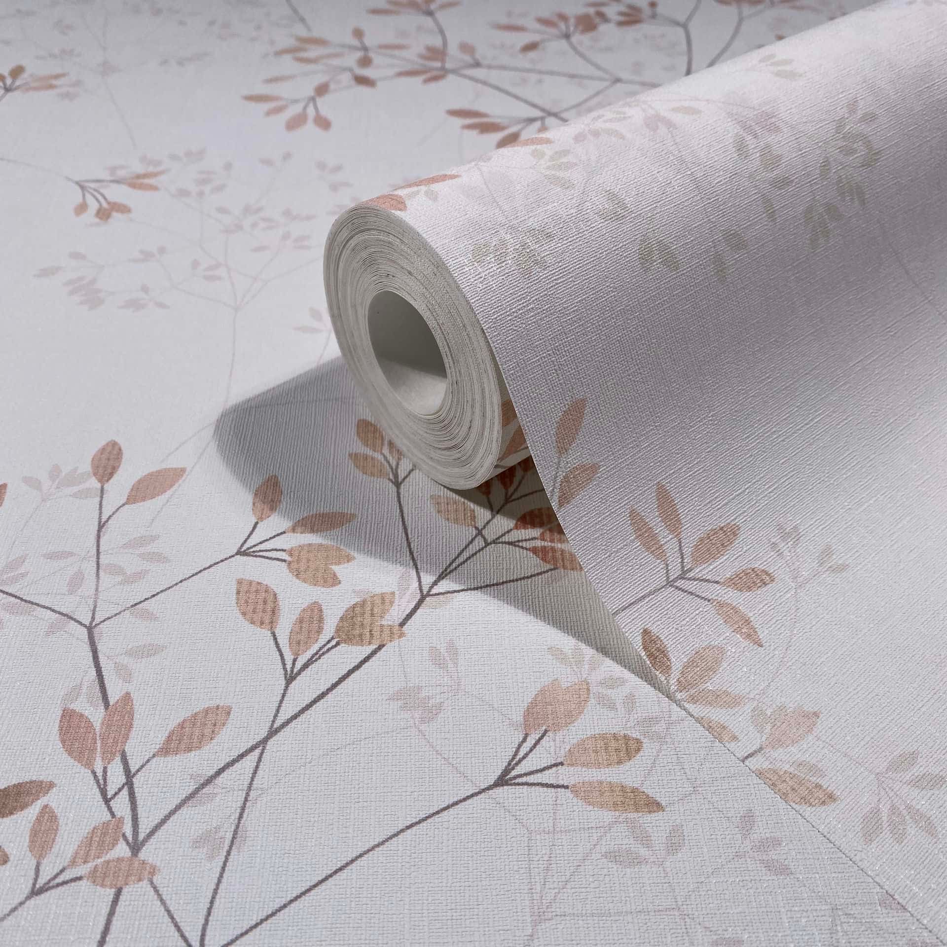 Vliesbehang bladeren bloem natuur mat in wit rood
