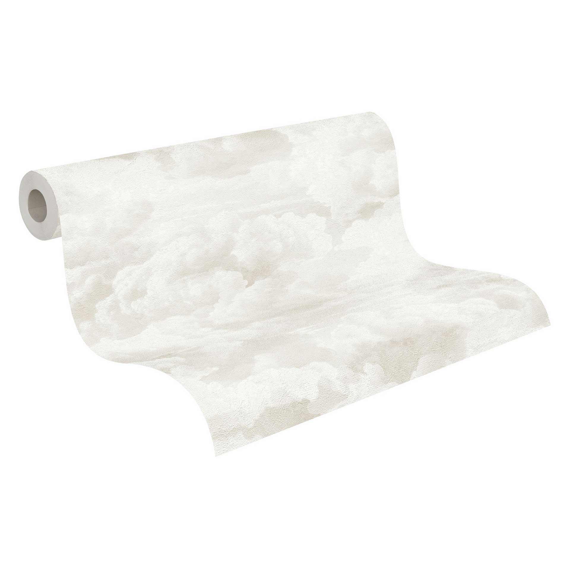 Wit crèmekleurig wolkenbehang - Vliesbehang met een zacht luchtmotief