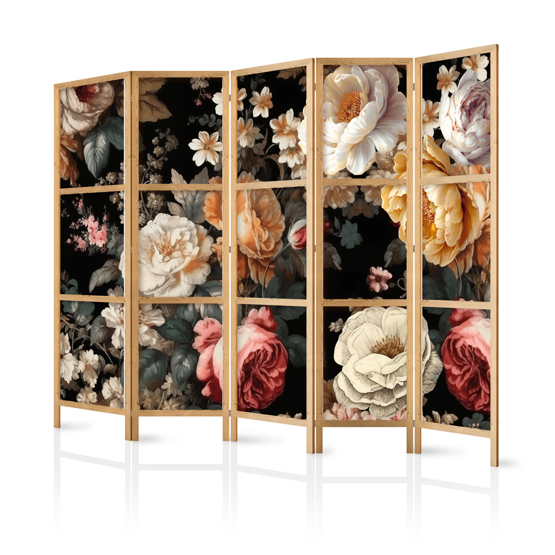 Japanischer Paravent, Raumteiler freistehend, Trennwand - Floristry in Vintage Style