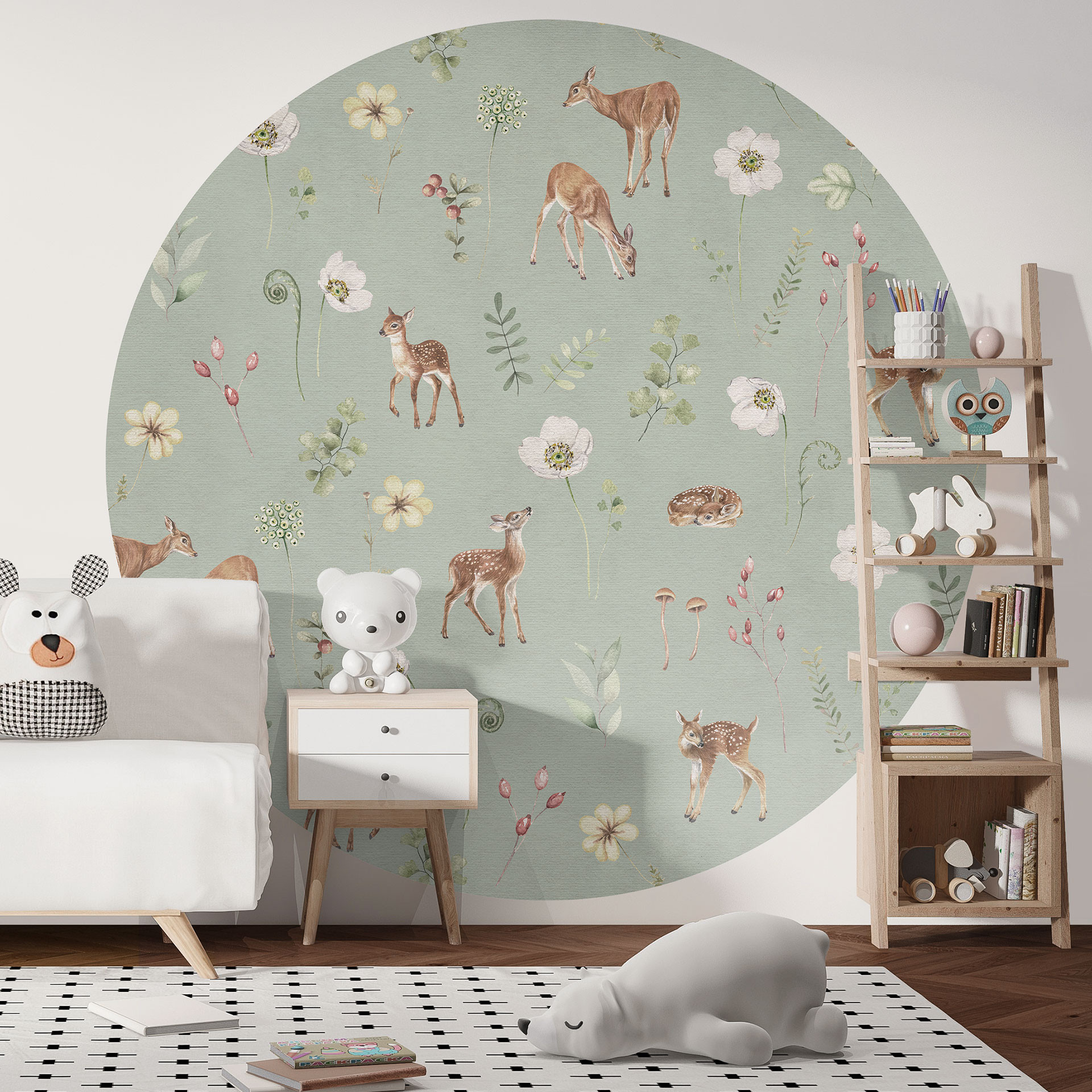Fawn droom op het platteland - Kikki Belle - Rond - vliesbehang/zelfklevend vliesbehang