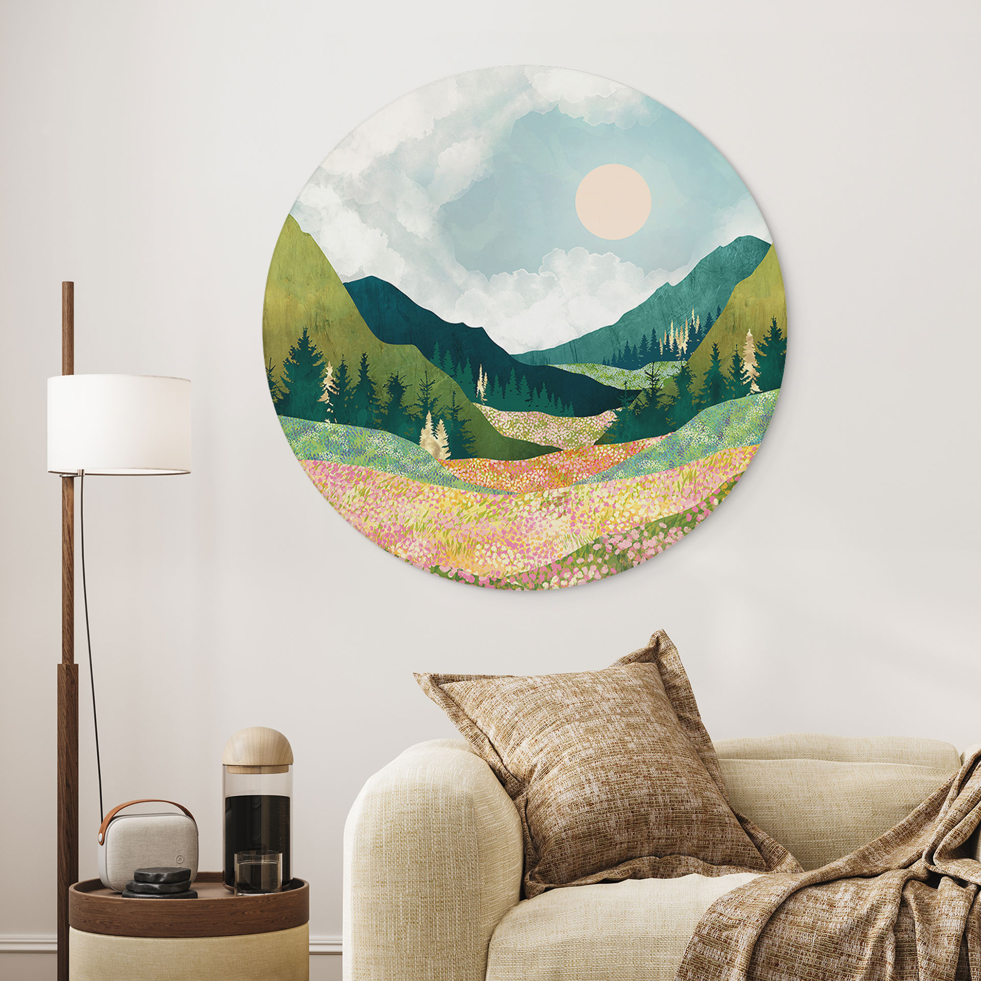Wandbild Farbenfrohe Frühlingswiese - SpaceFrog Designs - Rund - Alu-Dibond
