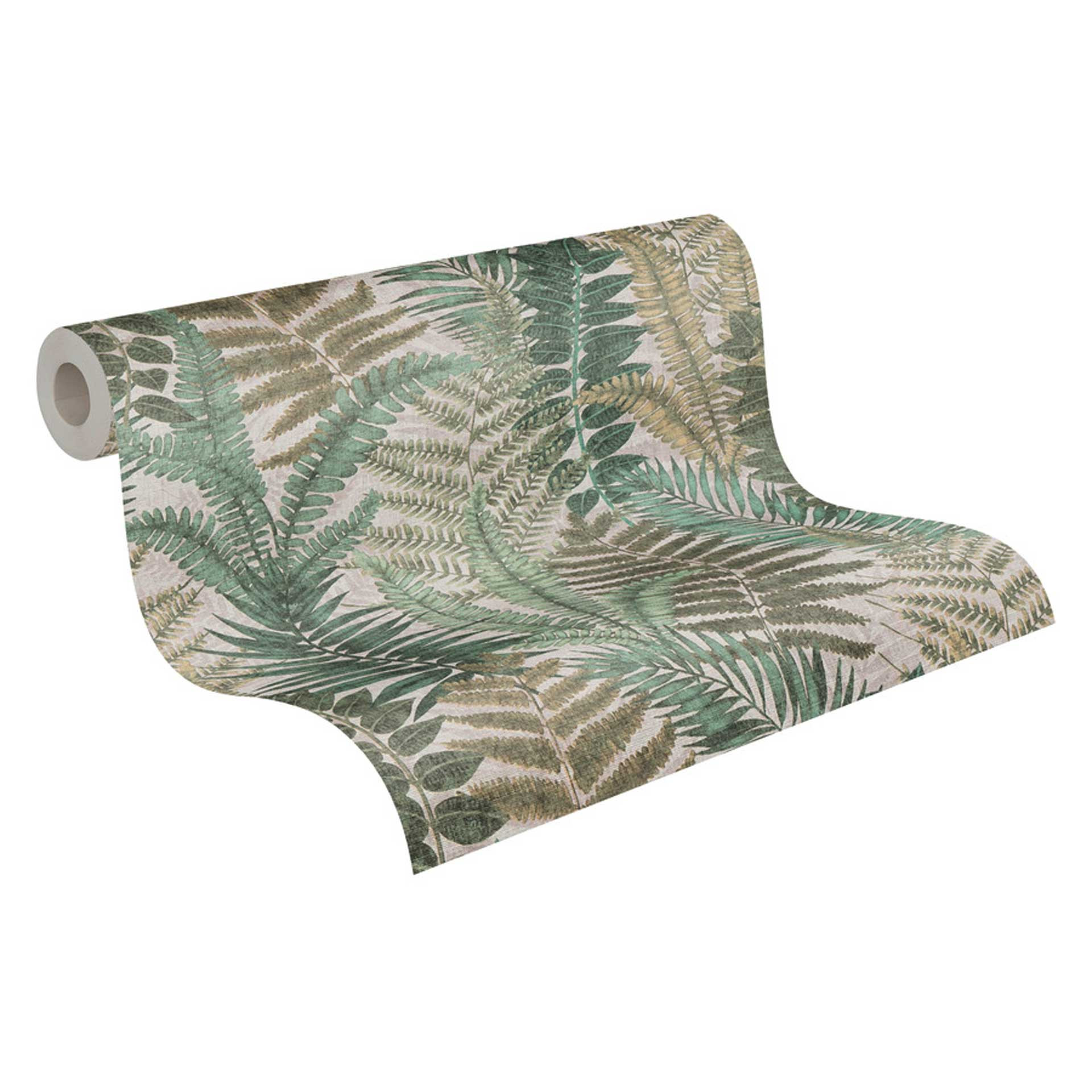 patroon behang met varenblaadjes beige groen bruin - bloemen behang met bladeren
