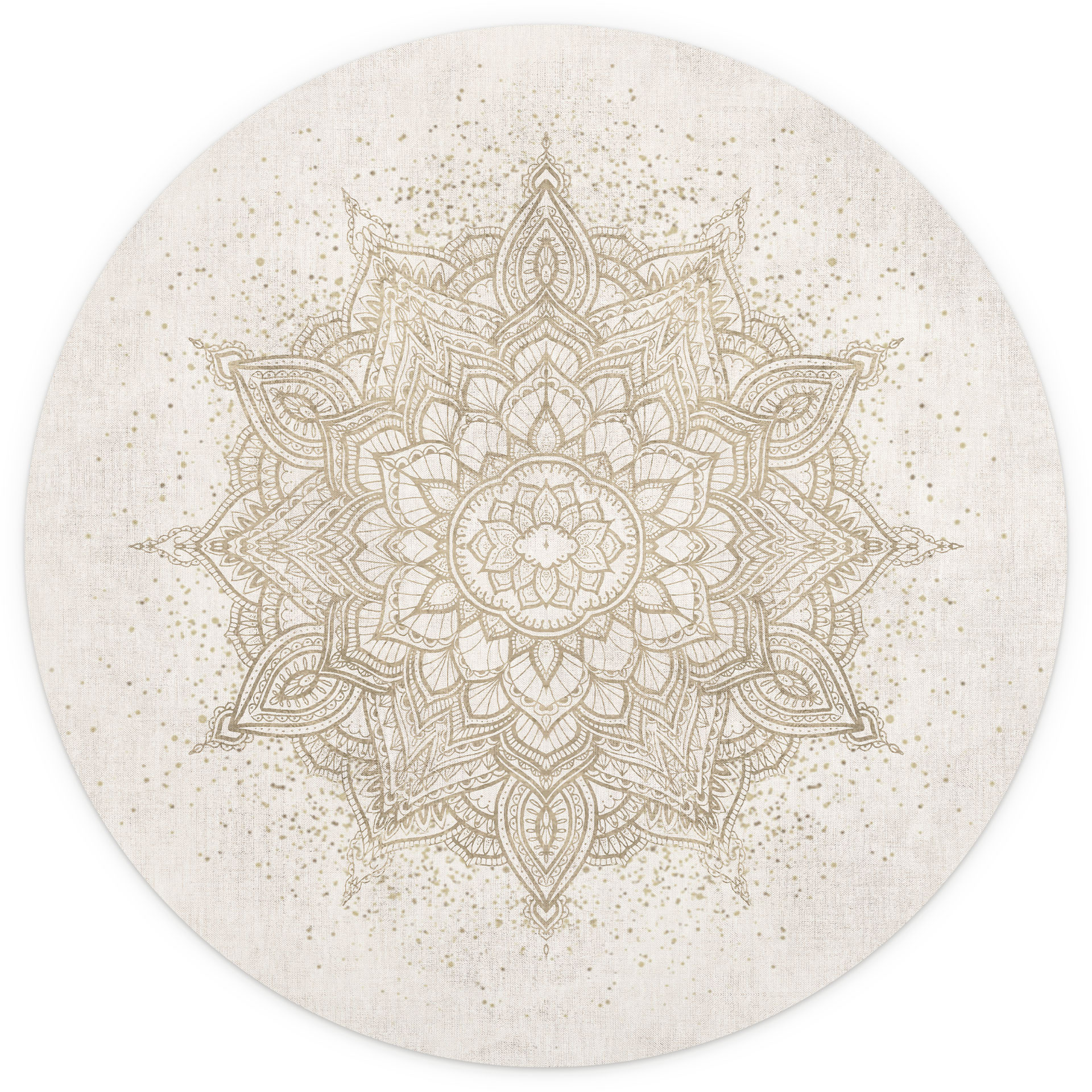Boho ornament Fotobehang in linnen look - Bloomery Decor - Rond - vliesbehang/zelfklevend vliesbehan