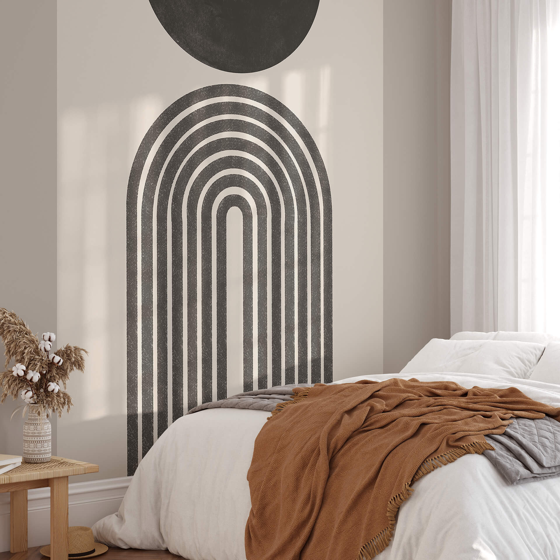 Fotobehang Miuus Studio - Abstracte Boog met Strepen Zwart