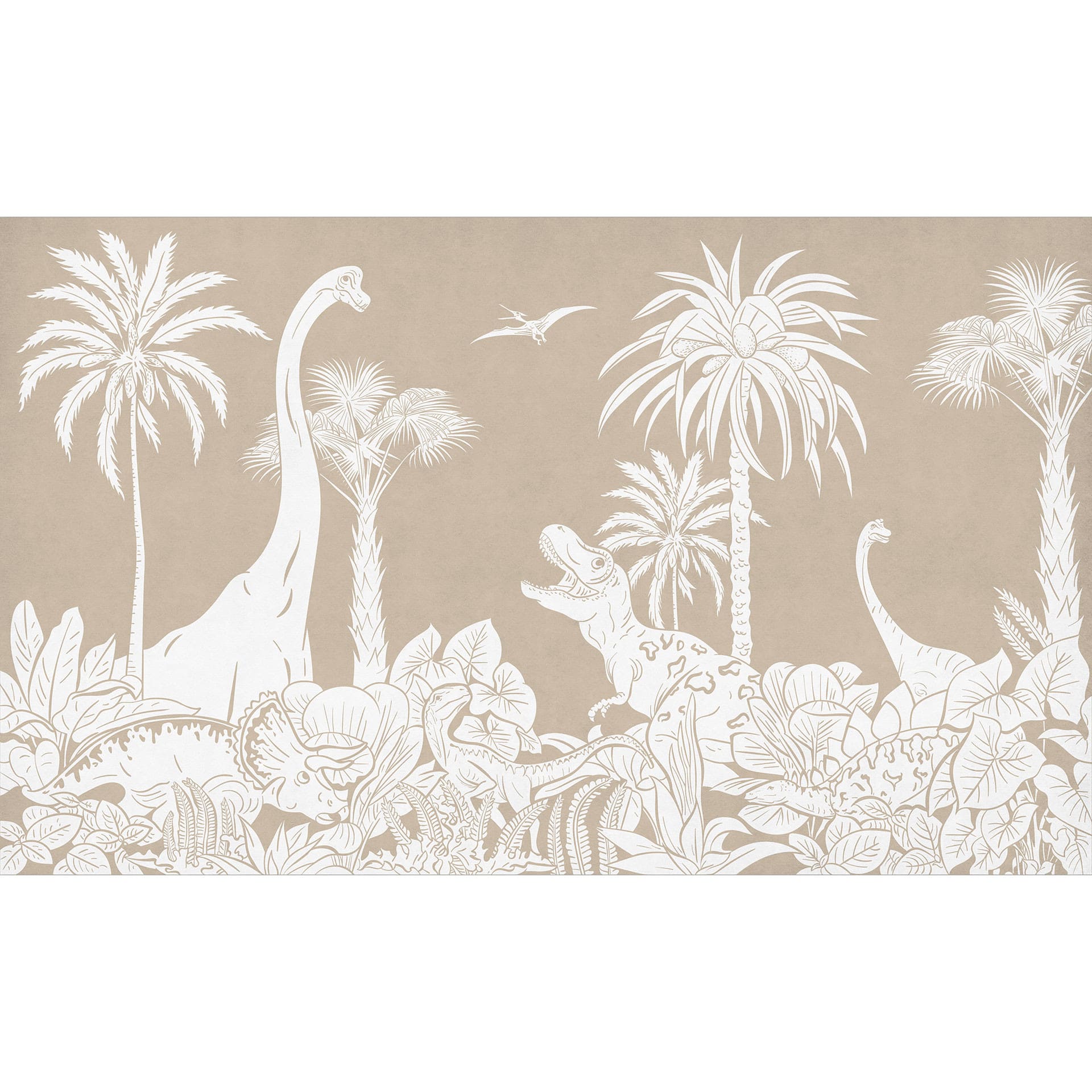 Papier peint photo Dinosaures dans la jungle sauvage - Marron - Kikki Belle