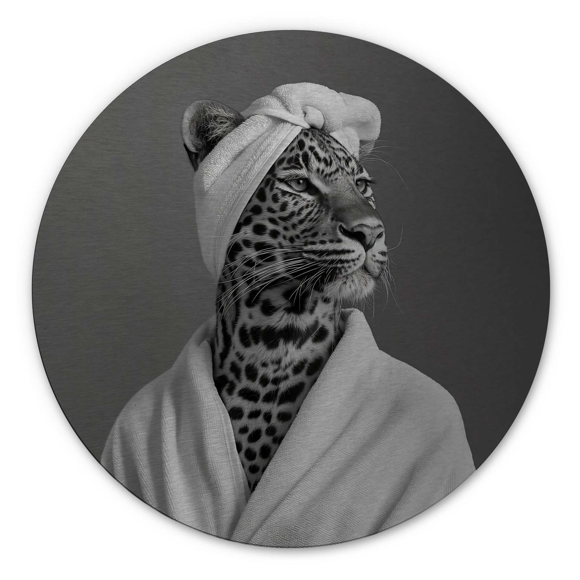 Billede med sølveffekt Royale Spa time-out med leopard - Rahner - rund – print på aluminium