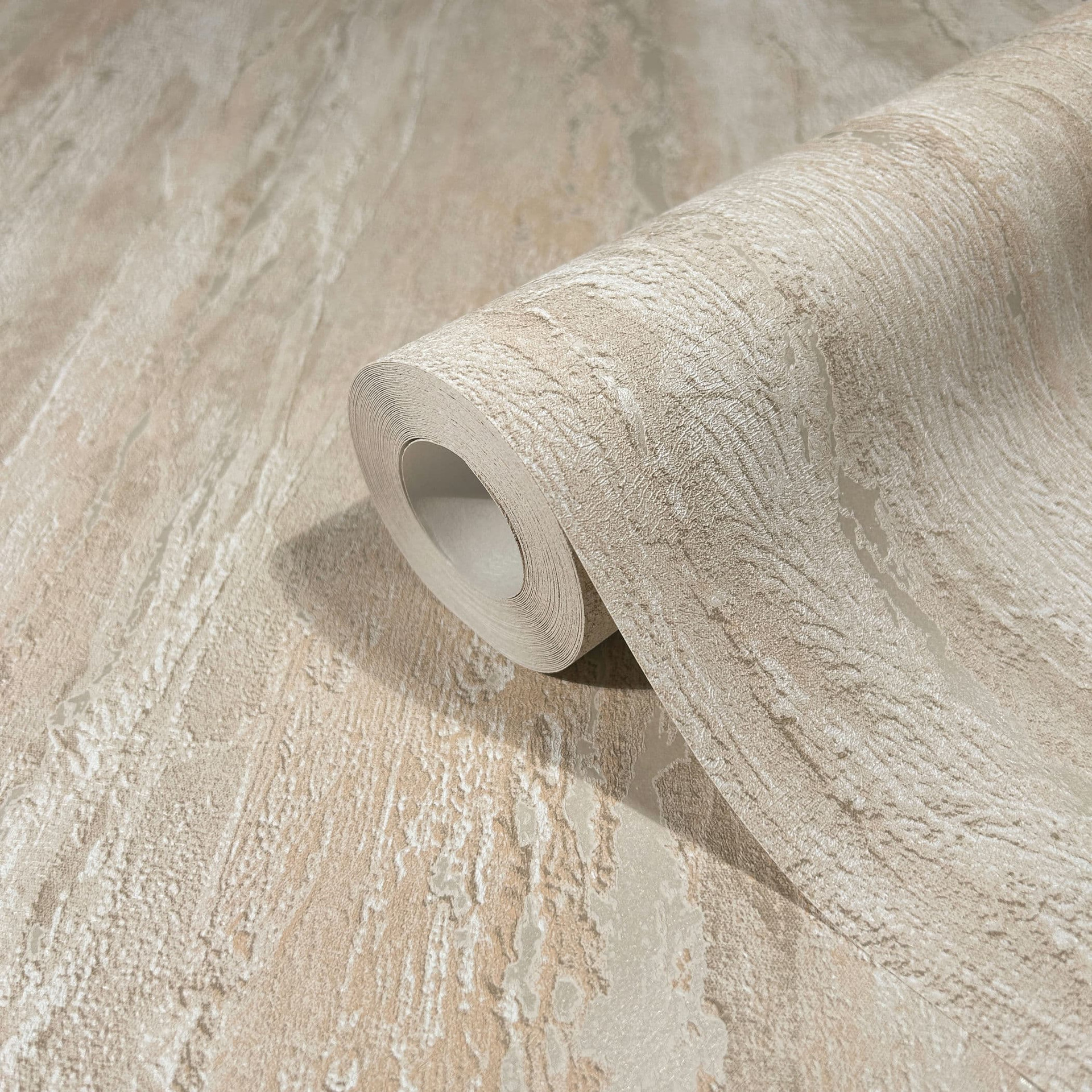 Vliesbehang met glanzende, grove structuur beige gipslook