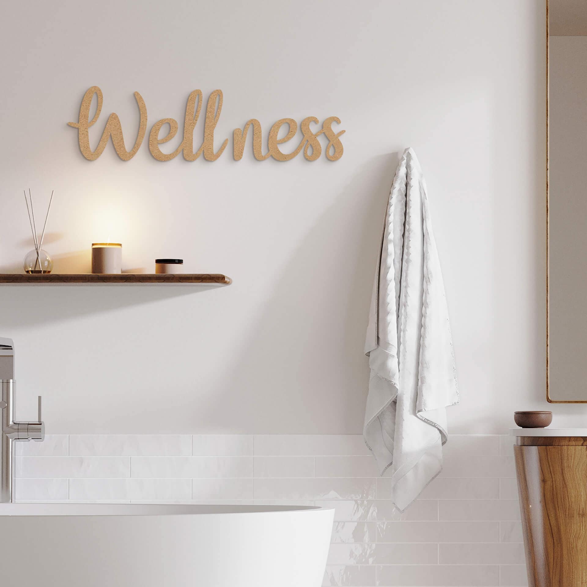 napis 3D Wellness (3 części) - litery MDF natura