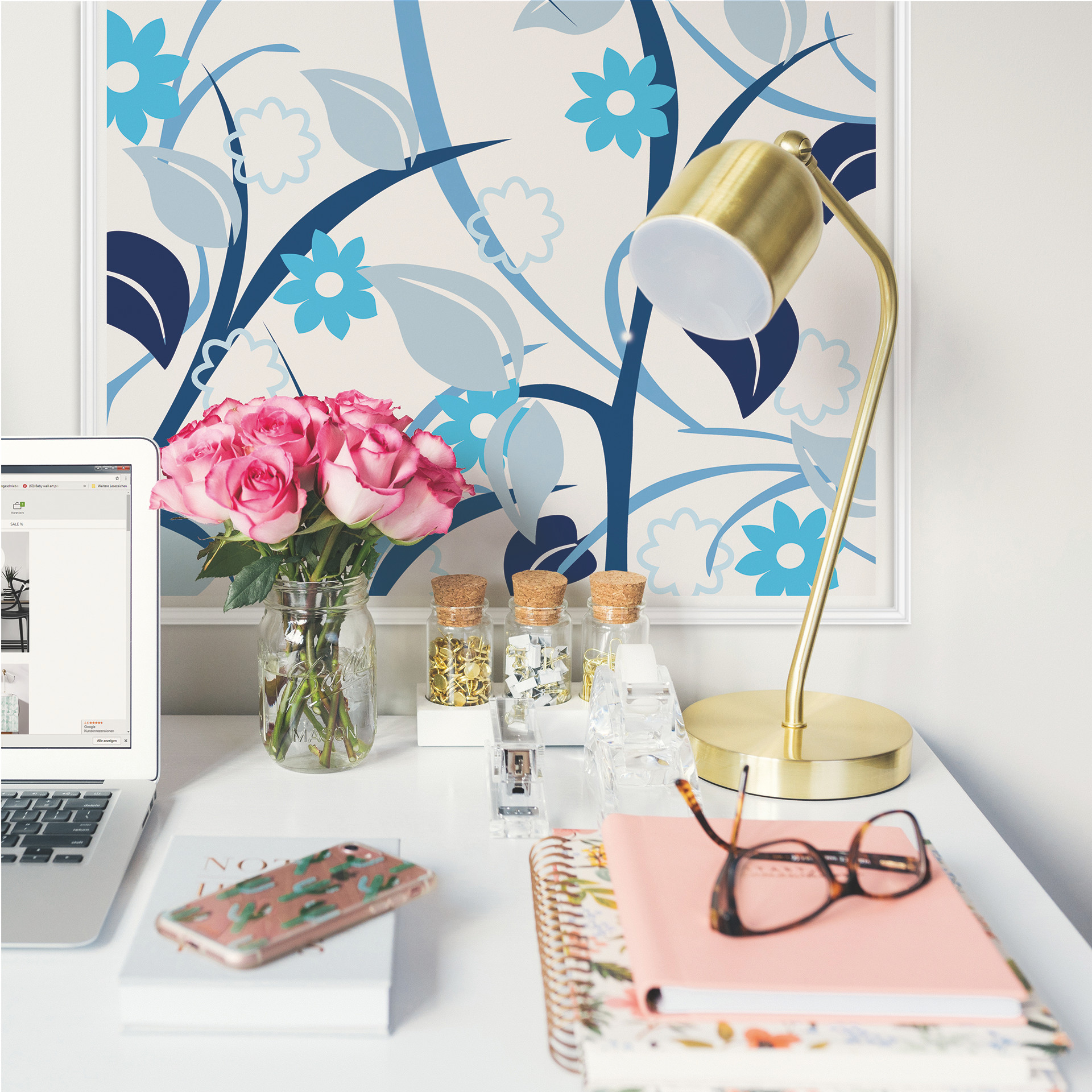 Poster autocollant - W - Fleurs Bleues