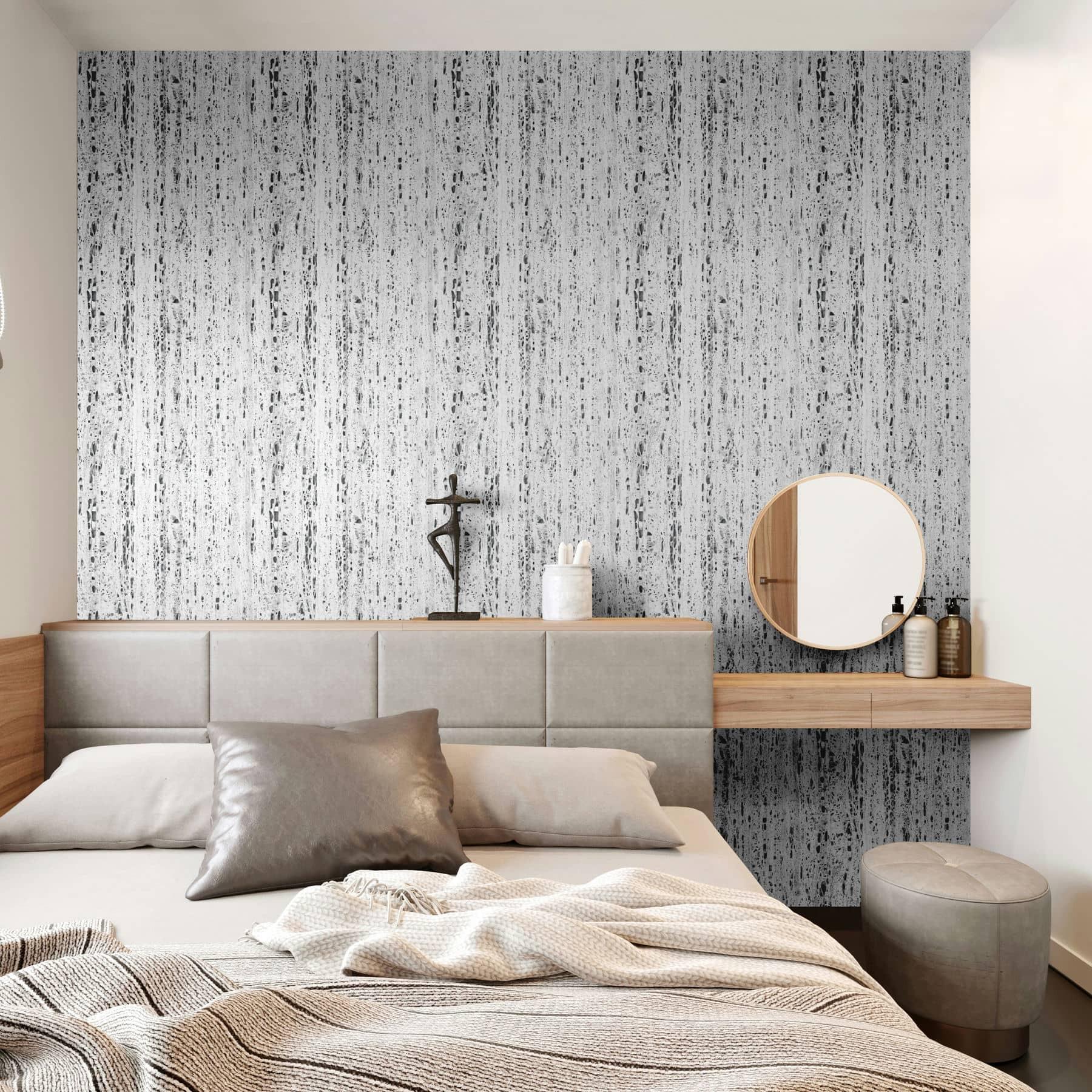 Vliesbehang met travertin steen look in natural grey structuur