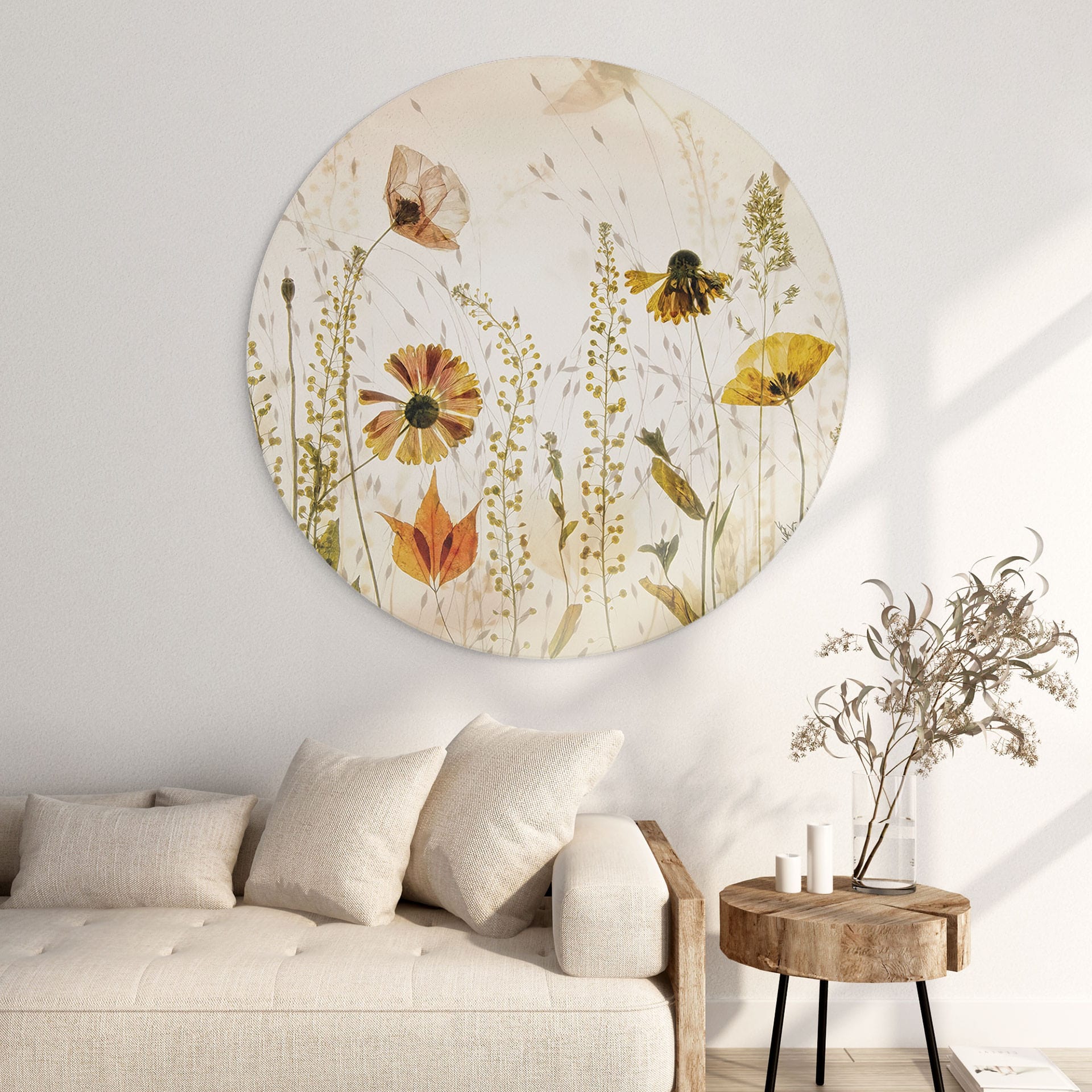 Fototapet Vilde engblomster i sollyset - Talen - rund – print på aluminium (Alu-Dibond)