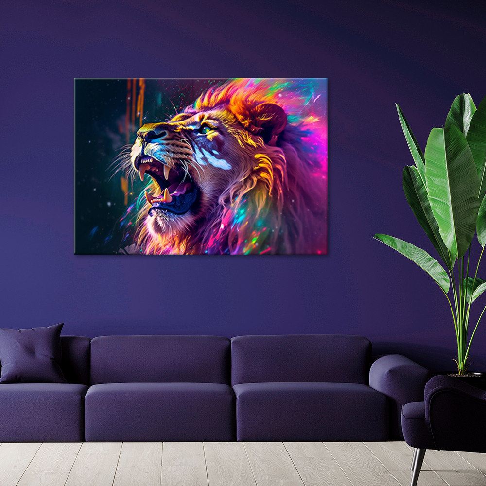 Lærred Print Lion Roar Neon Abstraktion