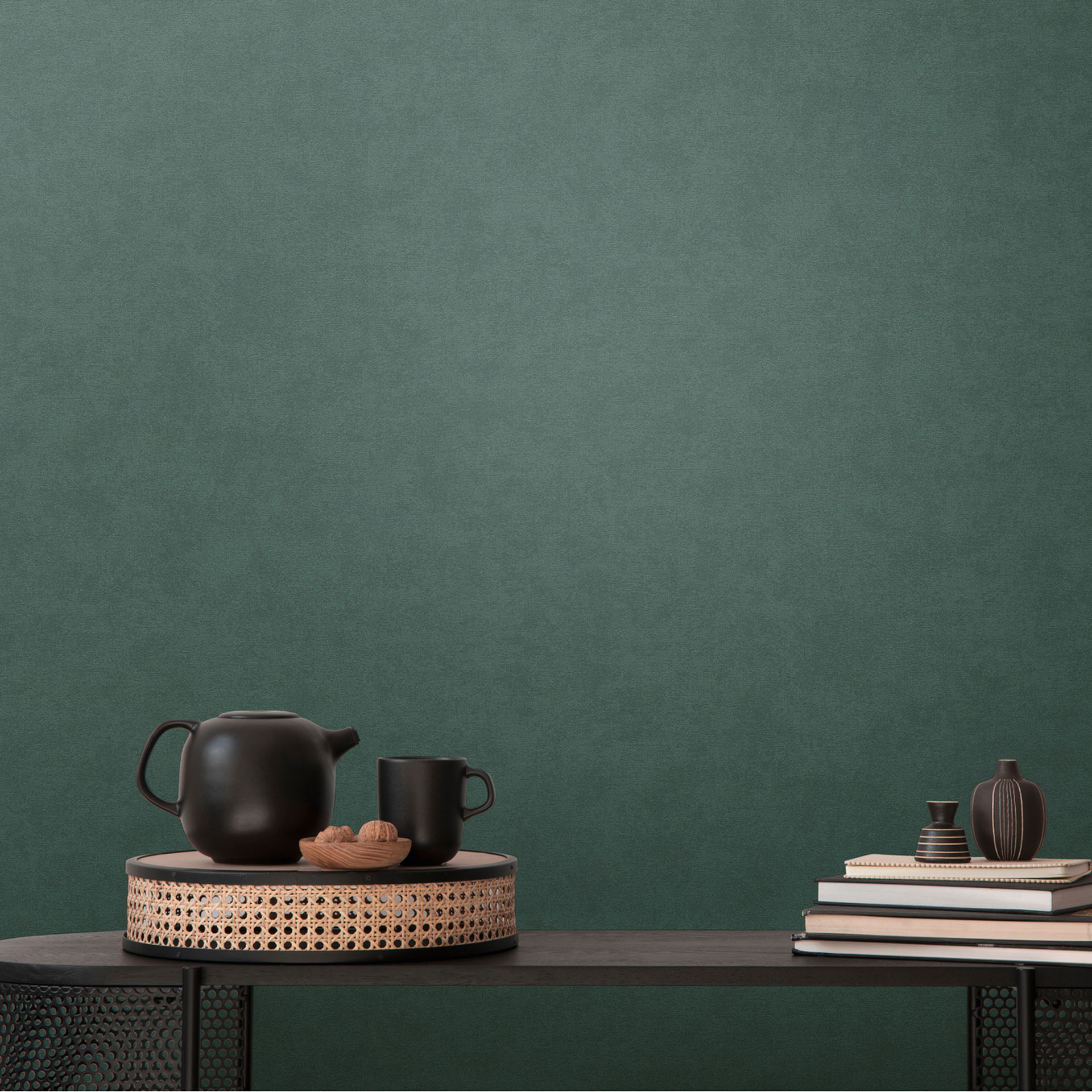 structuurbehang donkergroen effen kleur - modern effen vliesbehang groen