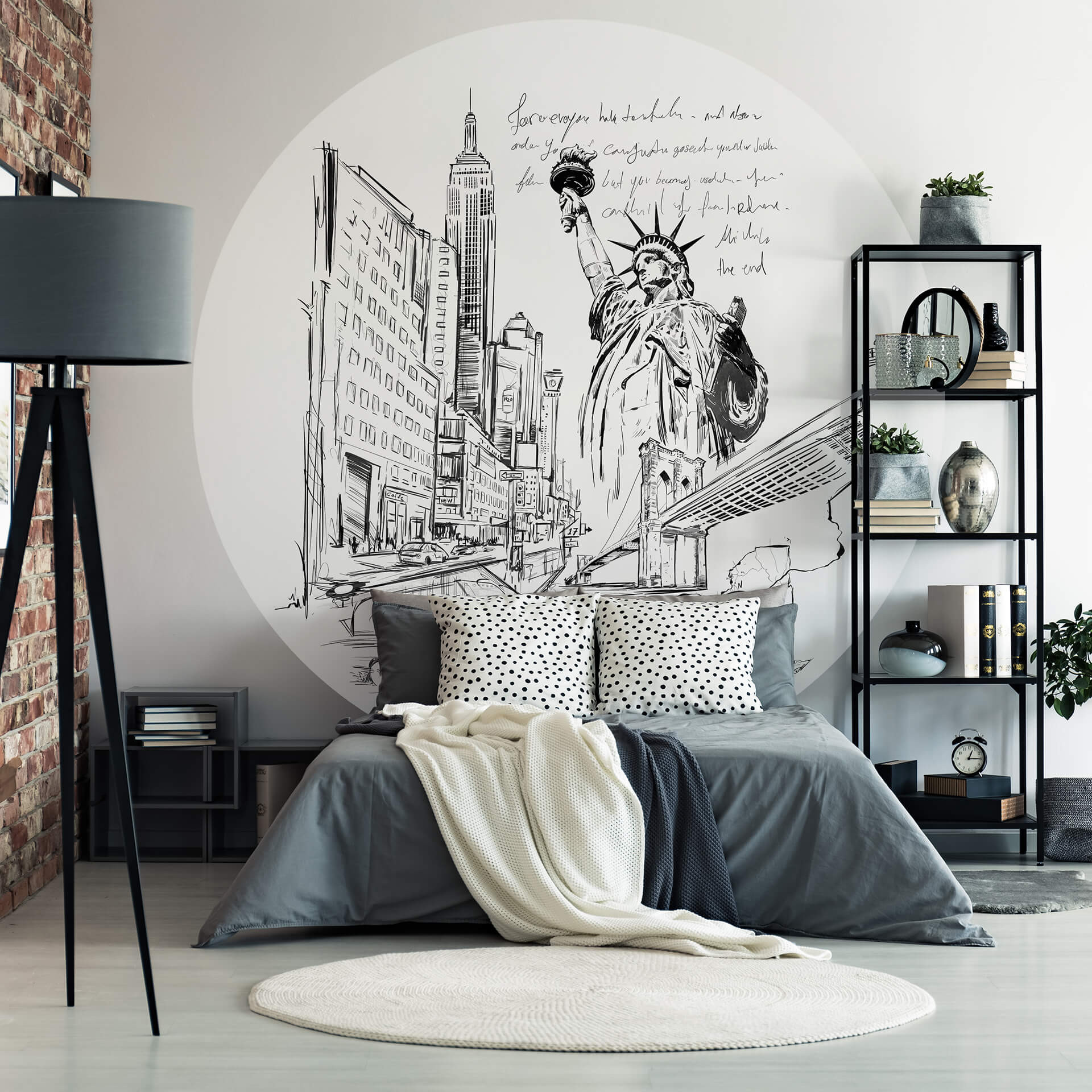 Behangcirkel Love your City - New York Vrijheidsbeeld - zwart wit - vliesbehang/zelfklevend vliesbeh