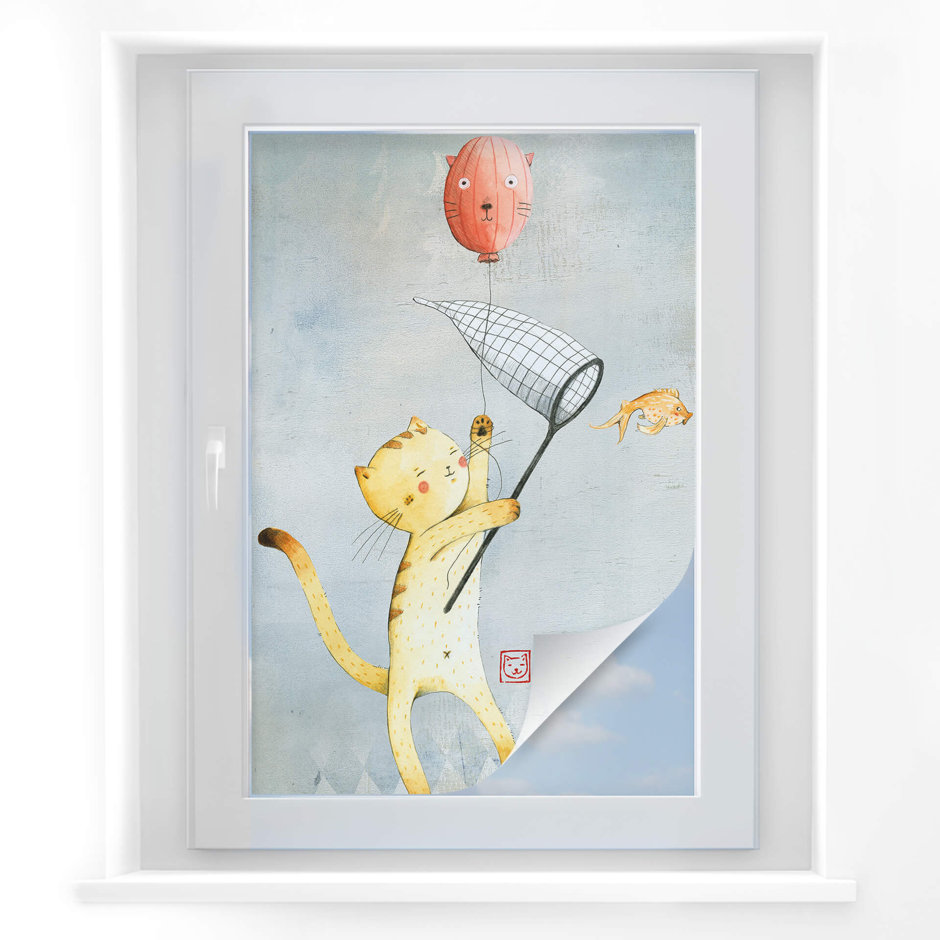 Raamfolie Loske – Kat met ballon