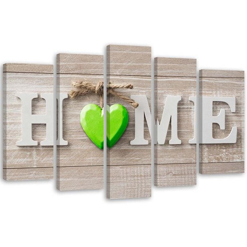 5 stykke lærredsprint Home Heart Shabby Green