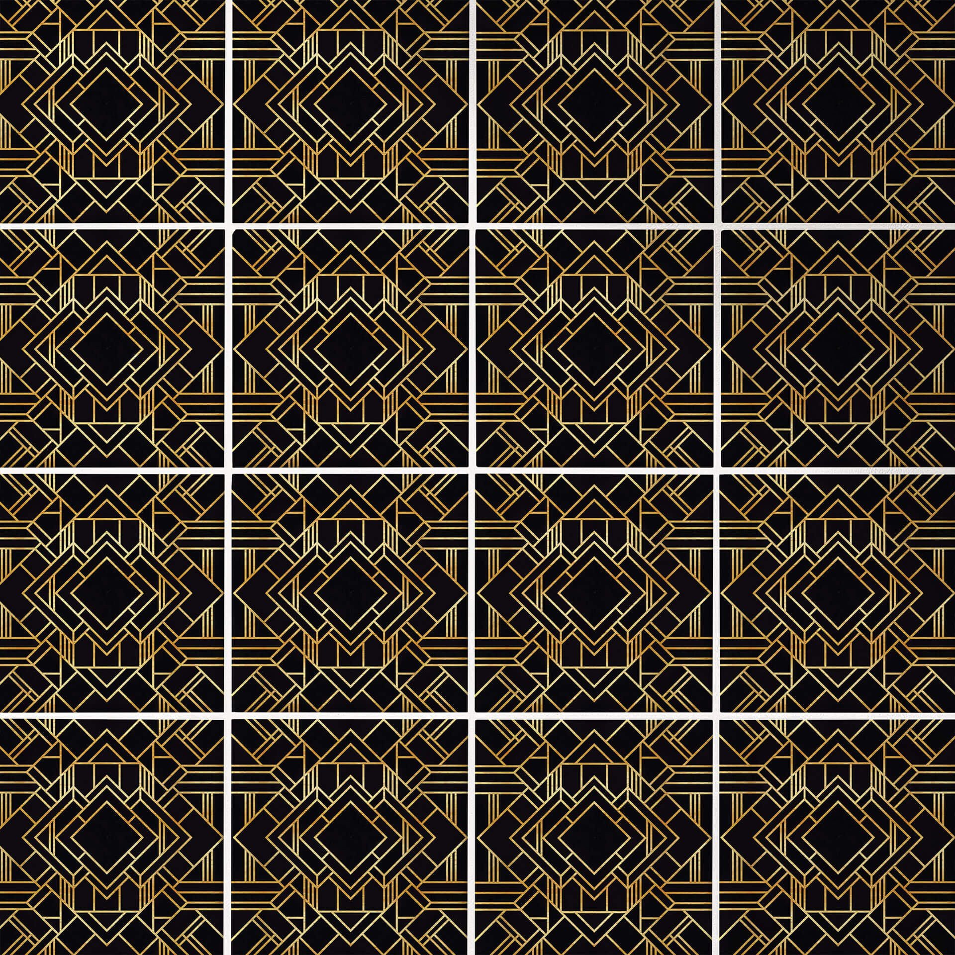Naklejki na płytki Fredriksson - Art Deco Black Gold - Zestaw 12 sztuk