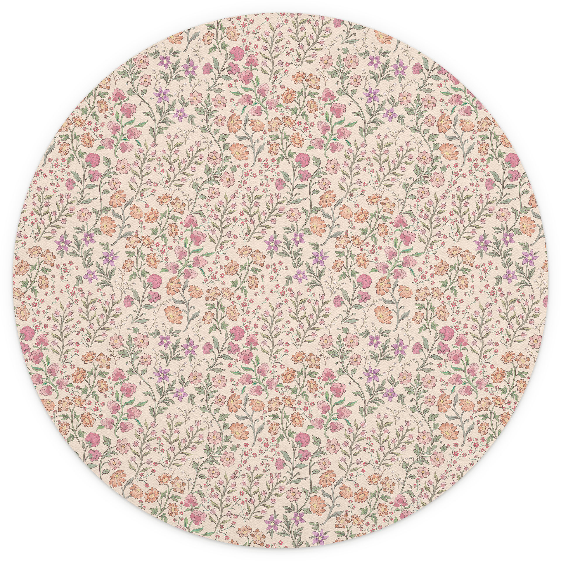 Vintage weidebloemen Fotobehang - Beige - Bloemdecor - Rond - Zelfklevend/niet-geweven
