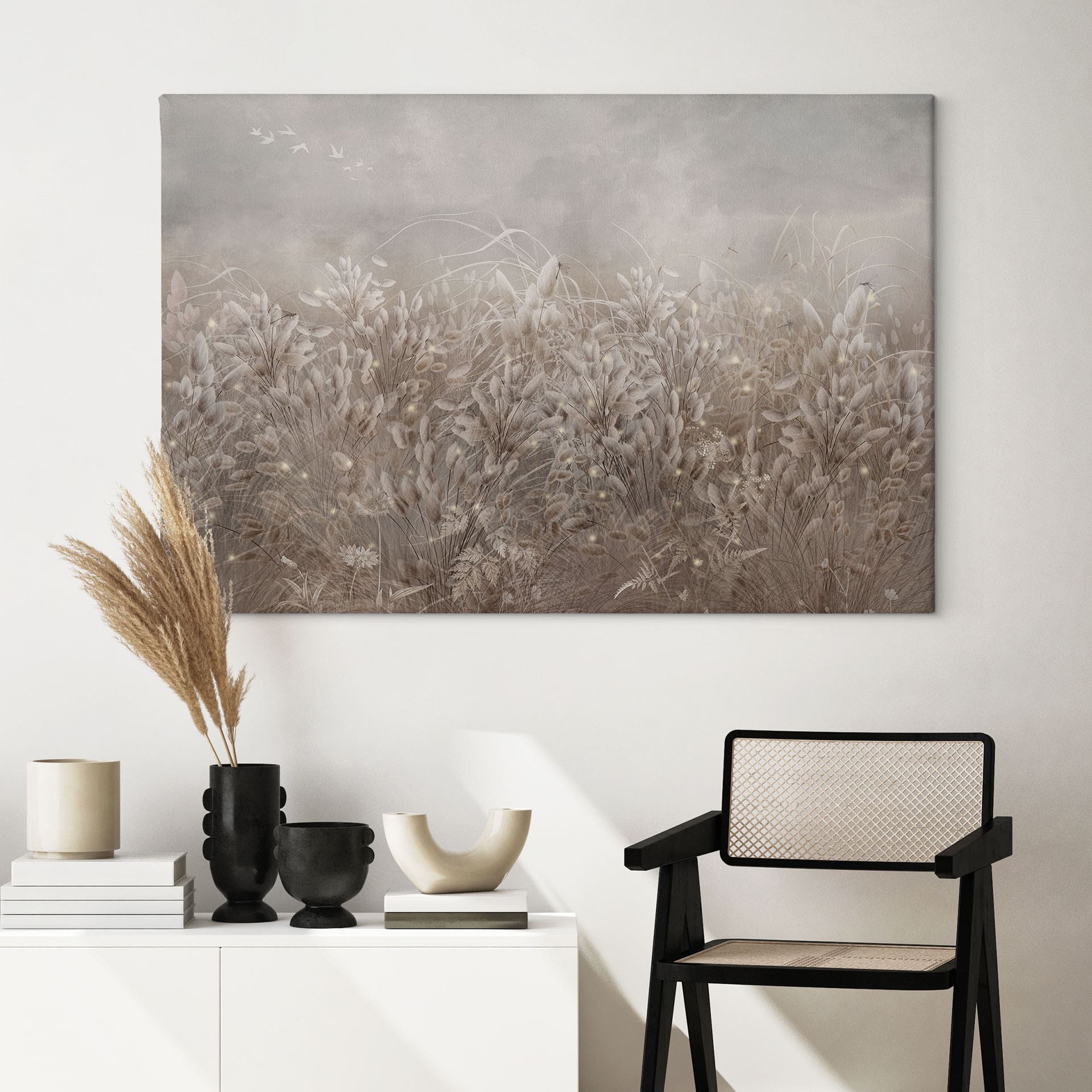 Canvas schilderij Pampasgras en grassen in beige - Ms Tiff