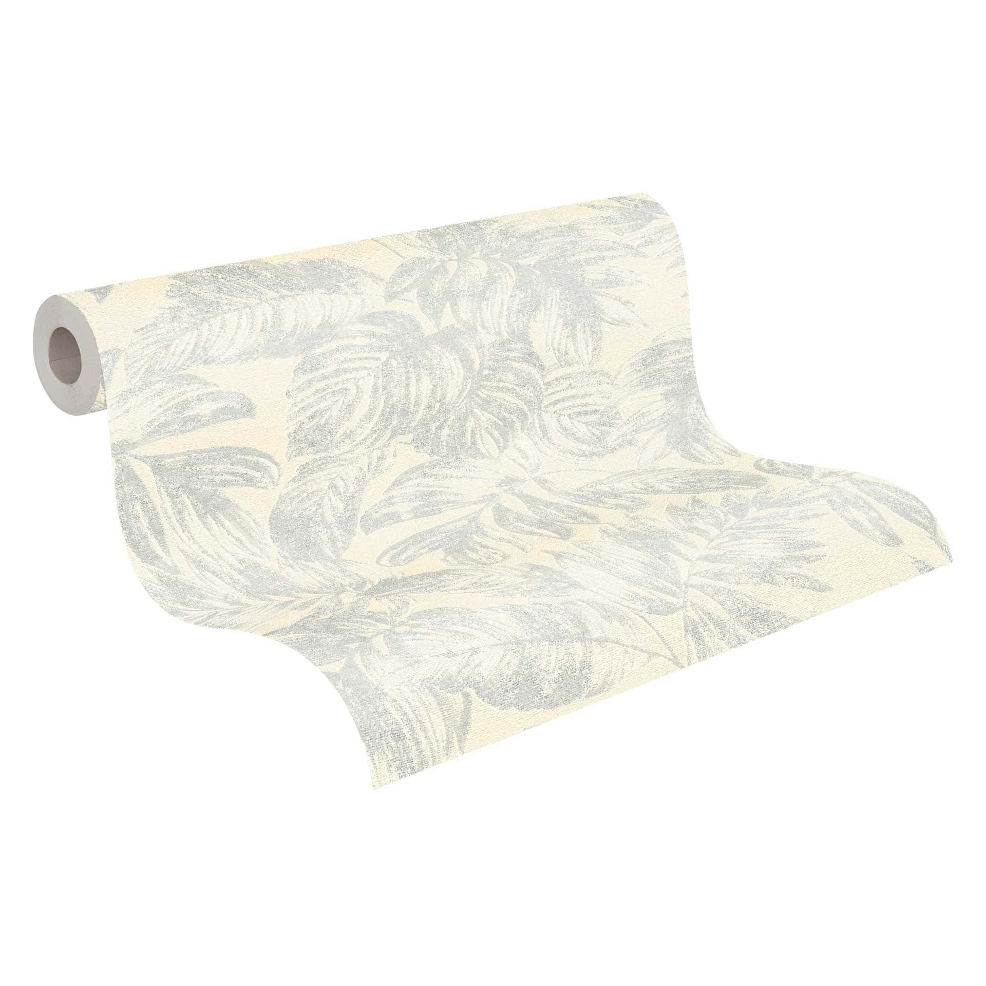 jungle vliesbehang wit zilver met metallic effect - palmboom behang bladeren