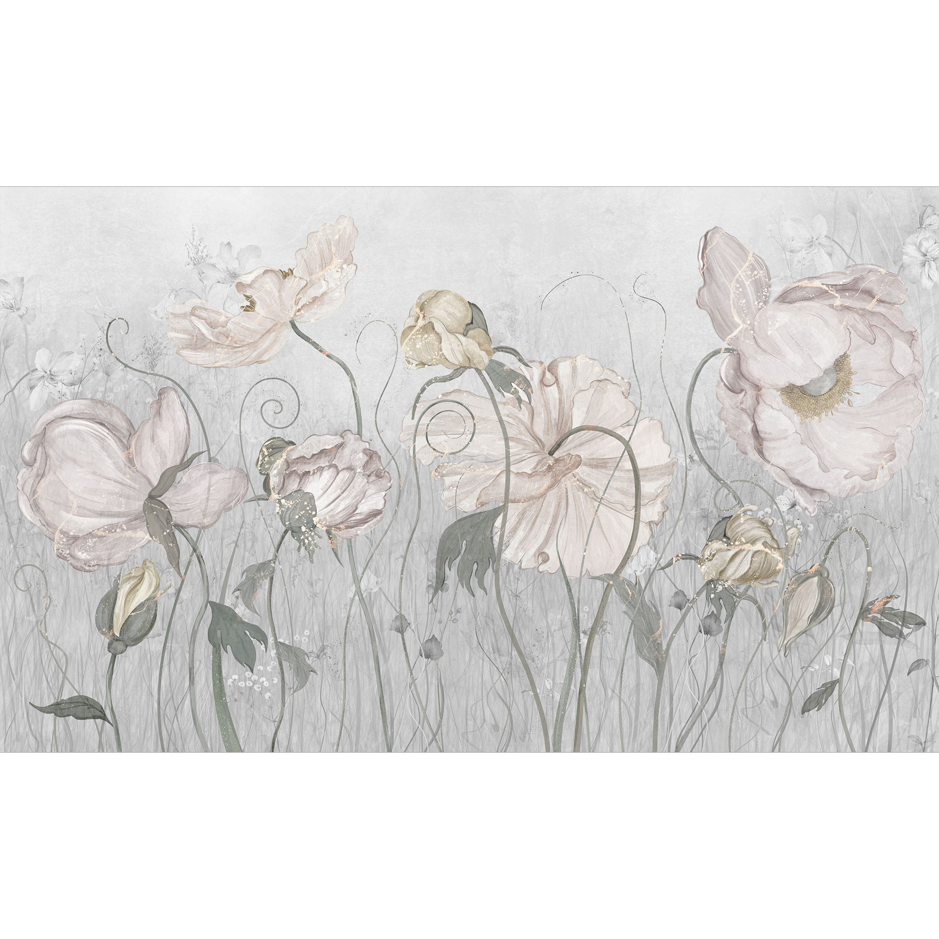 Vintage bloemenbehang in grijs | Bloemenbehang - Ms Tiff
