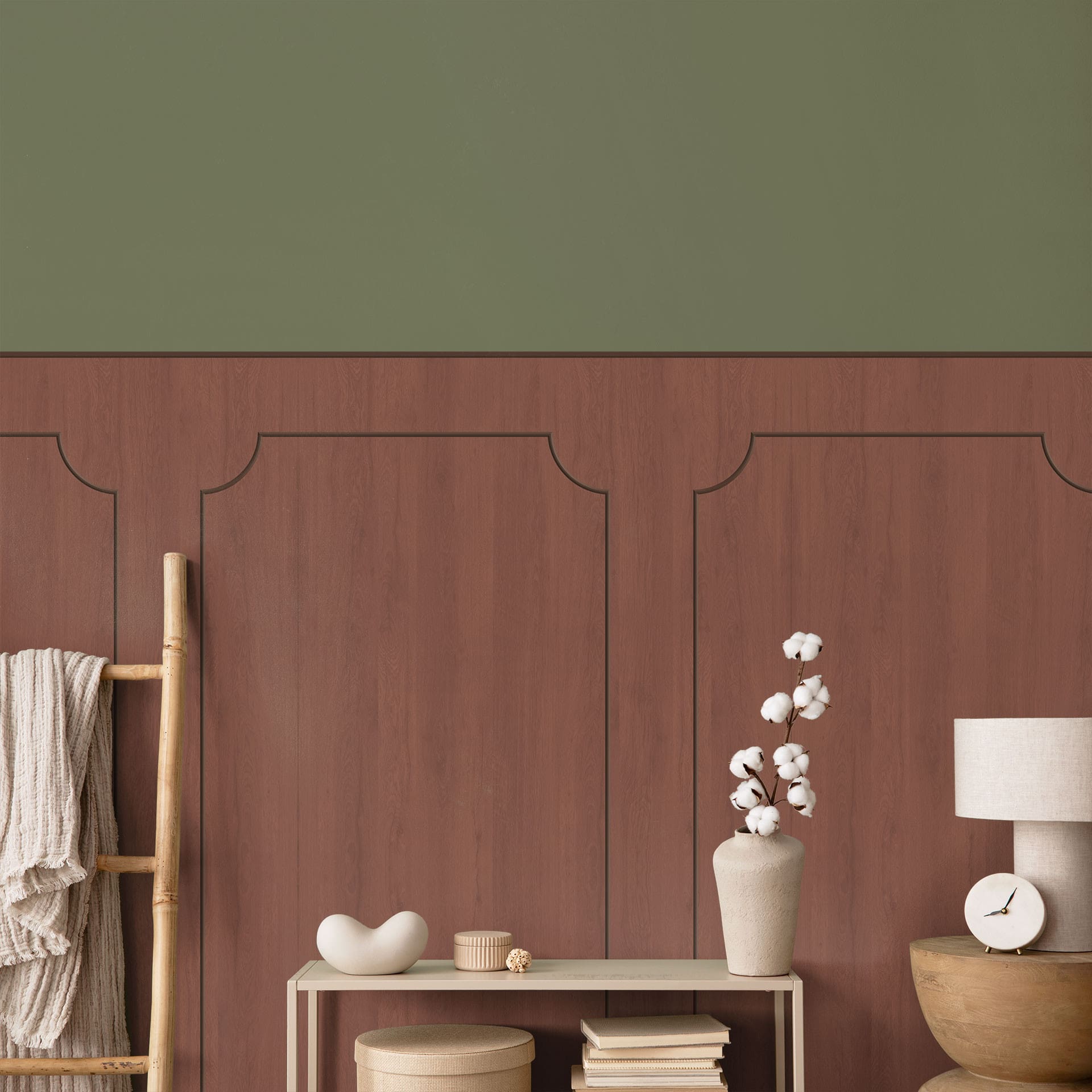 Wandpanelen Wandbekleding roestbruin met houtnerf met sierbiesoptiek