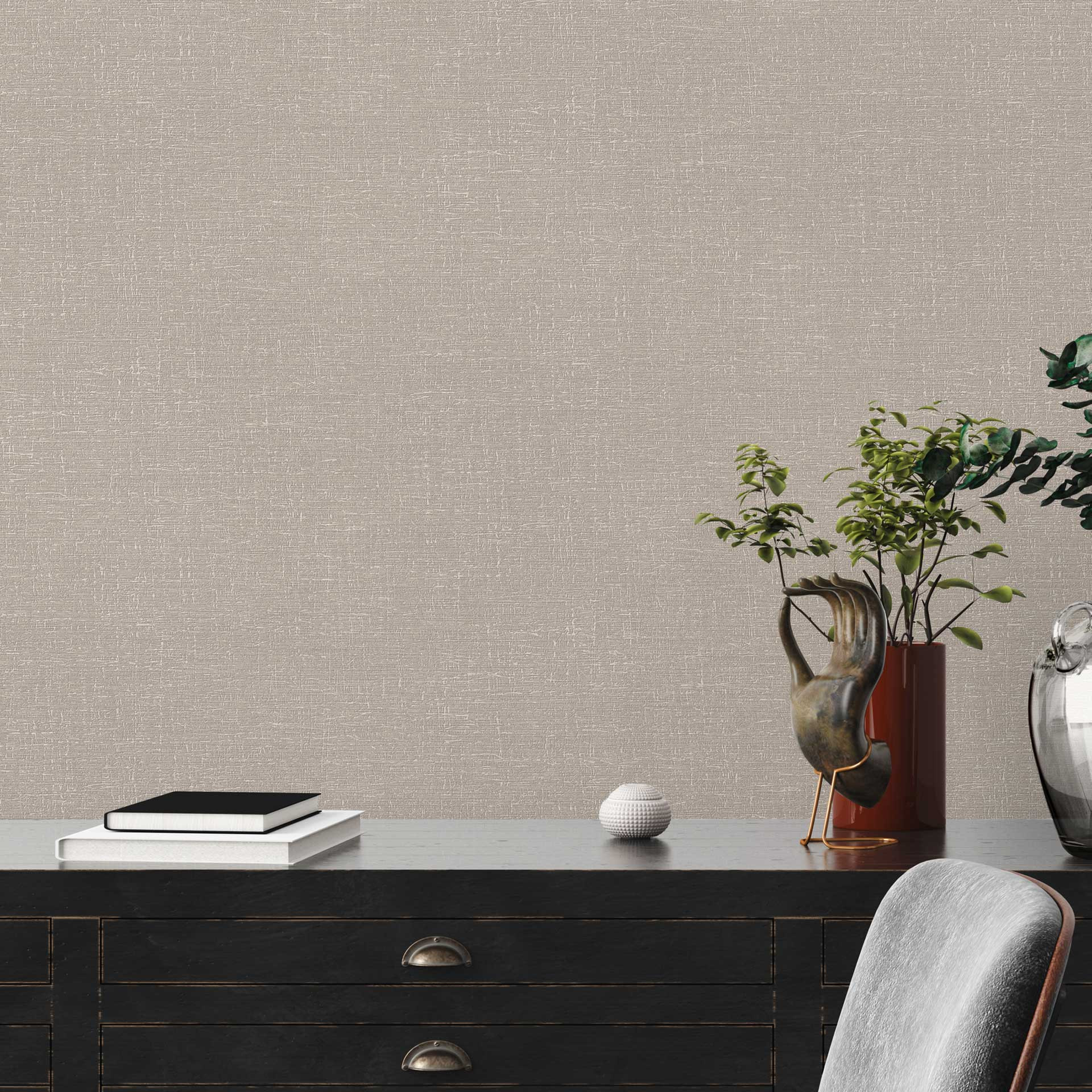 Vliesbehang met structuur taupe - behang met fijne lijnen voor een moderne woning