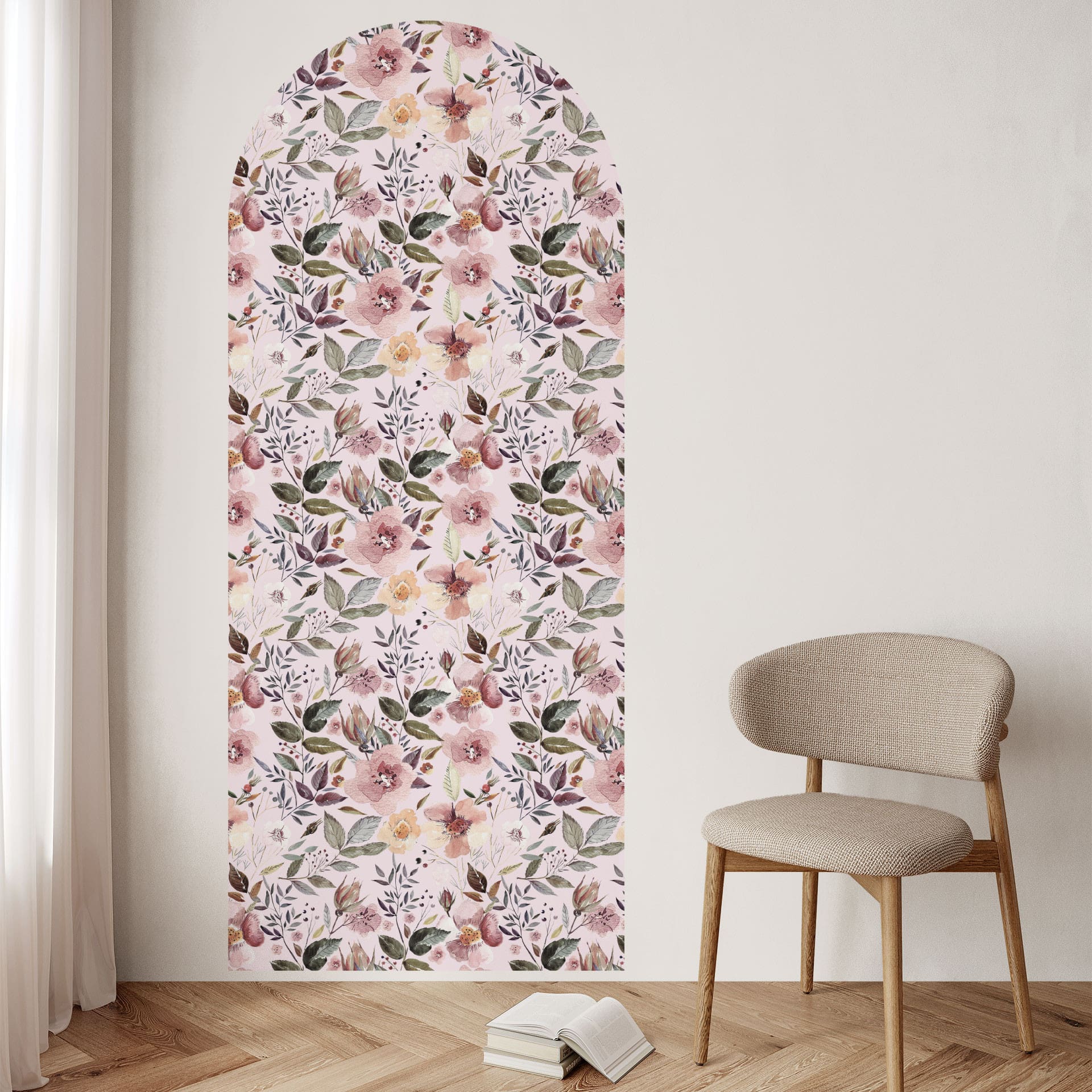 Wallsticker rundbue vægpanel blomster i akvarel - UN Design - smal