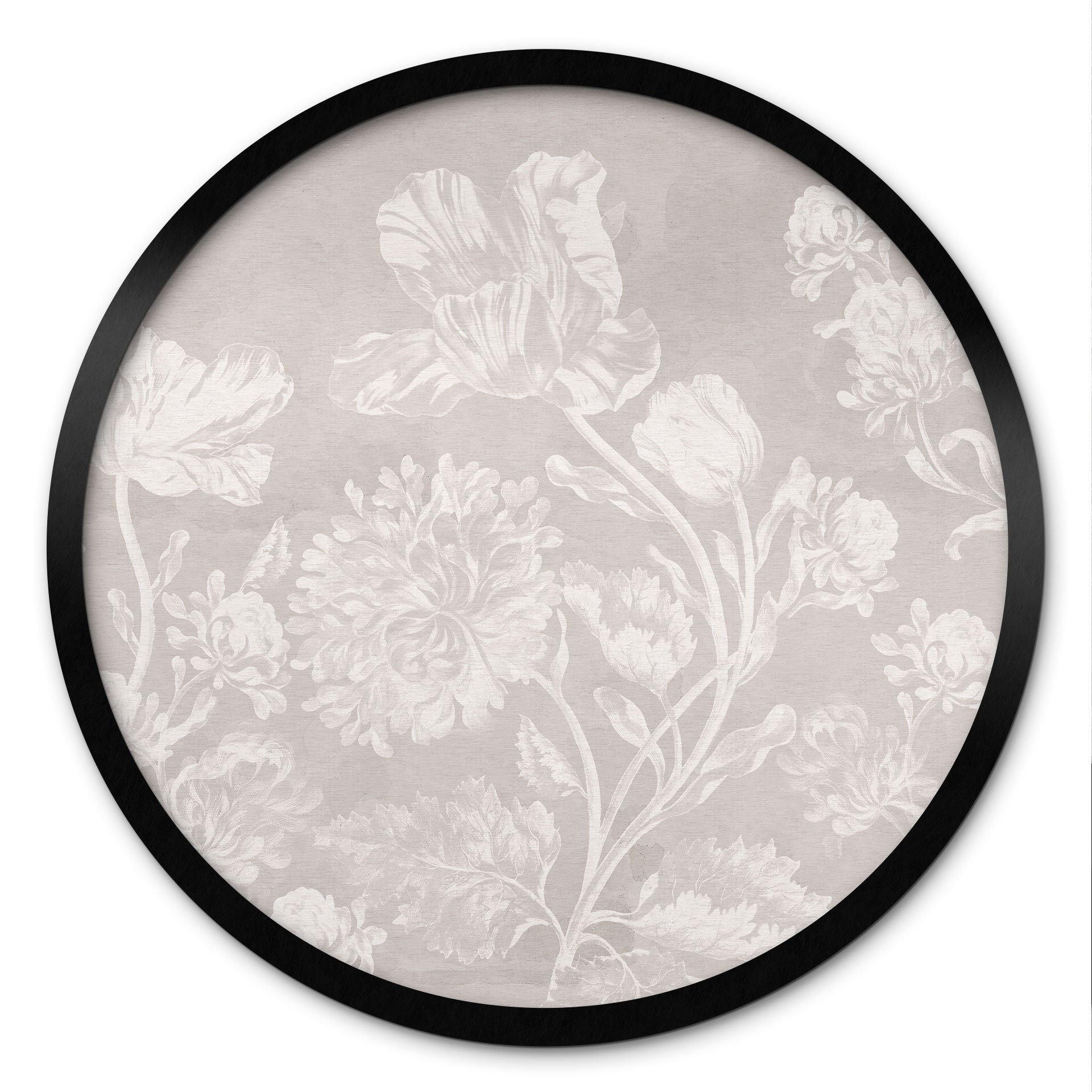 Poster Fleurs sauvages aspect craie beige - Bloomery Decor - Rond