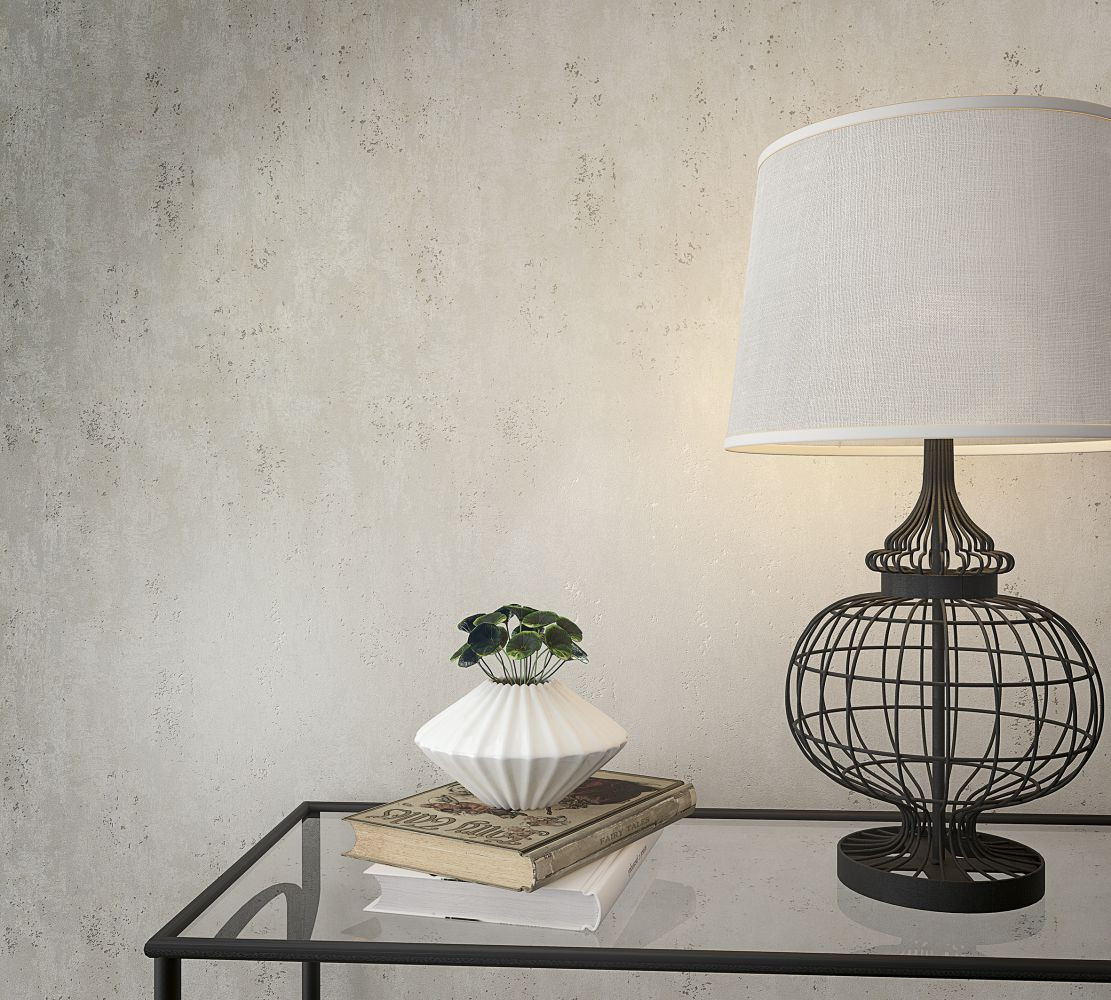 Vliesbehang met licht metallic effect in effen grijze structuurmotieven