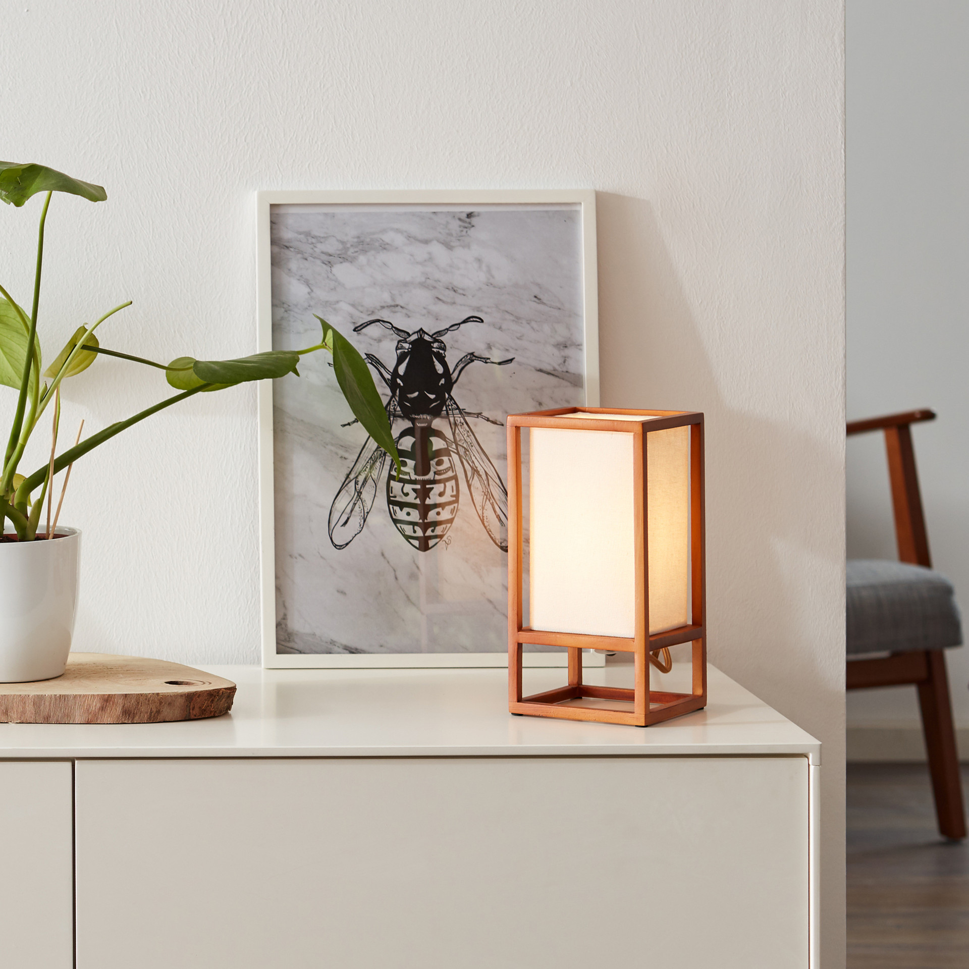 Tischleuchte Nala, braun, 53 x 20 cm, Textil Nachttischlampe, dimmbar