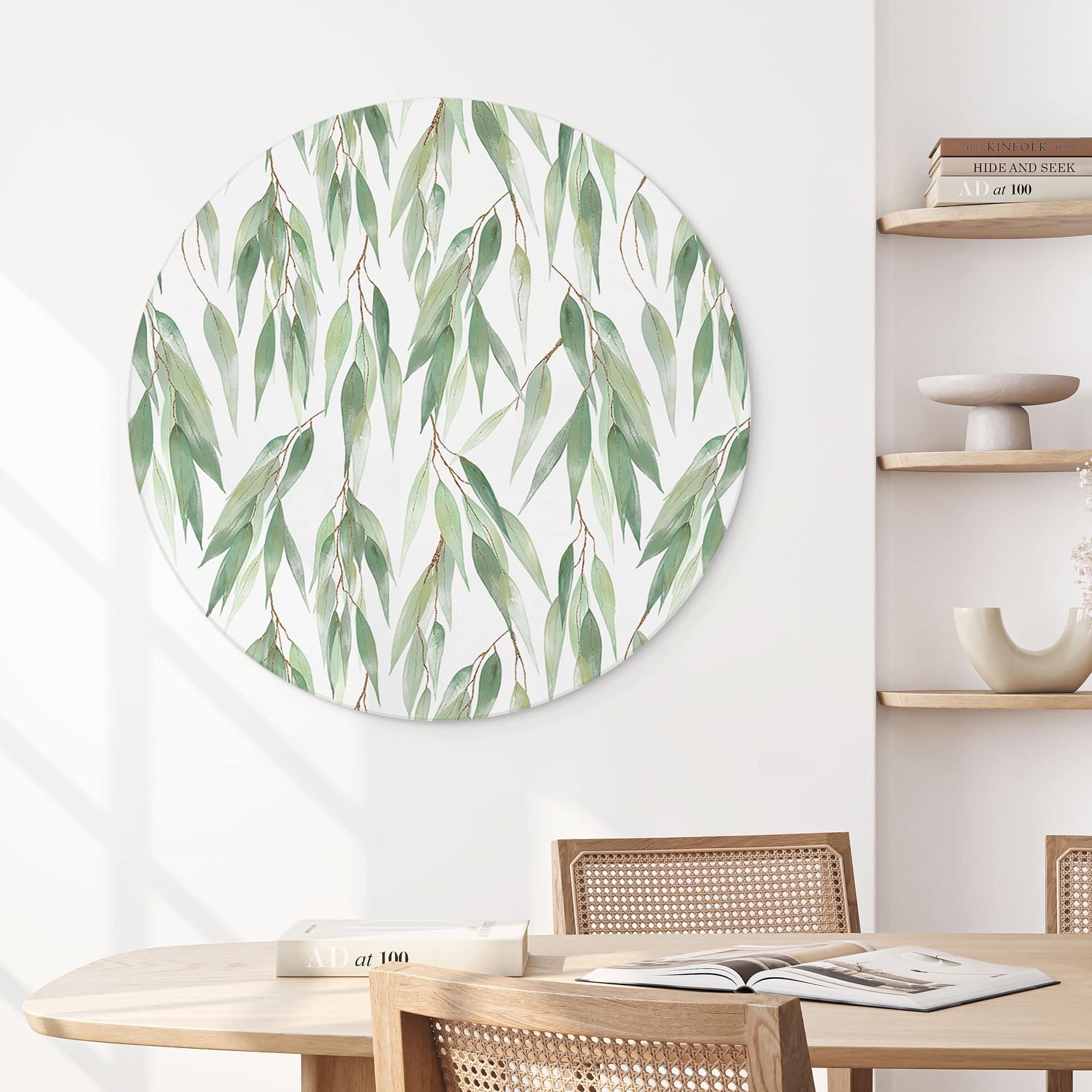 Wandbild Zweige mit grünen Blättern - UN Designs - Rund - Alu-Dibond