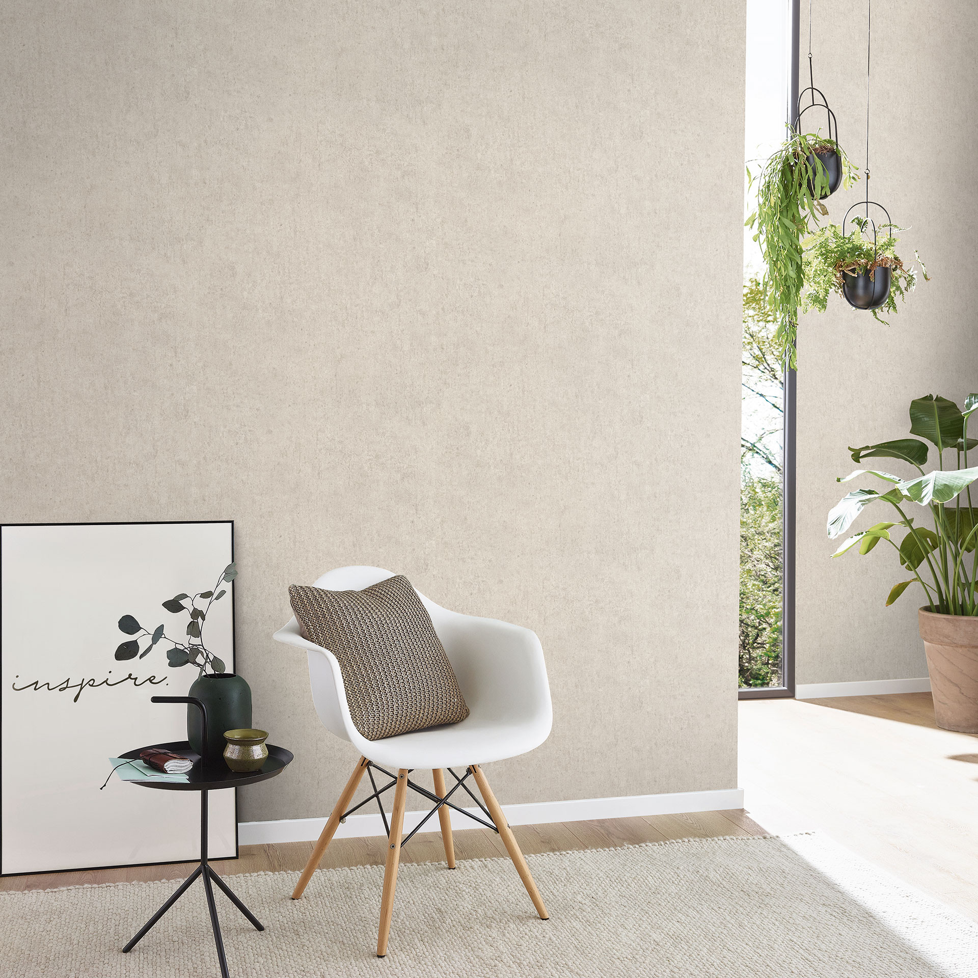 vliesbehang beton motief, effen kleuren, taupe