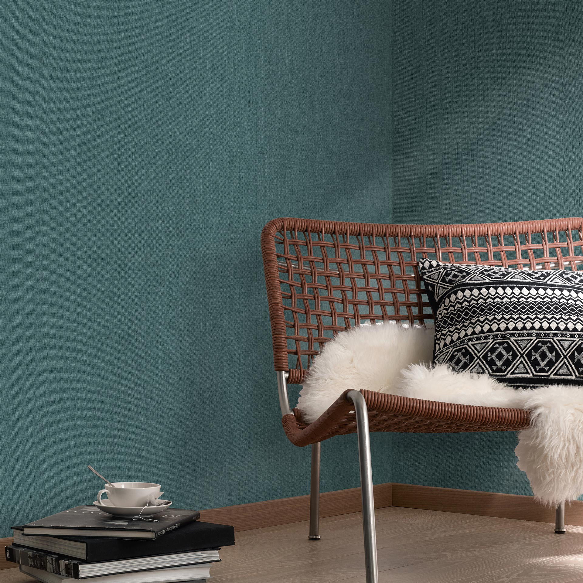 Vliesbehang WOVEN Elle Decoration 4, petrol