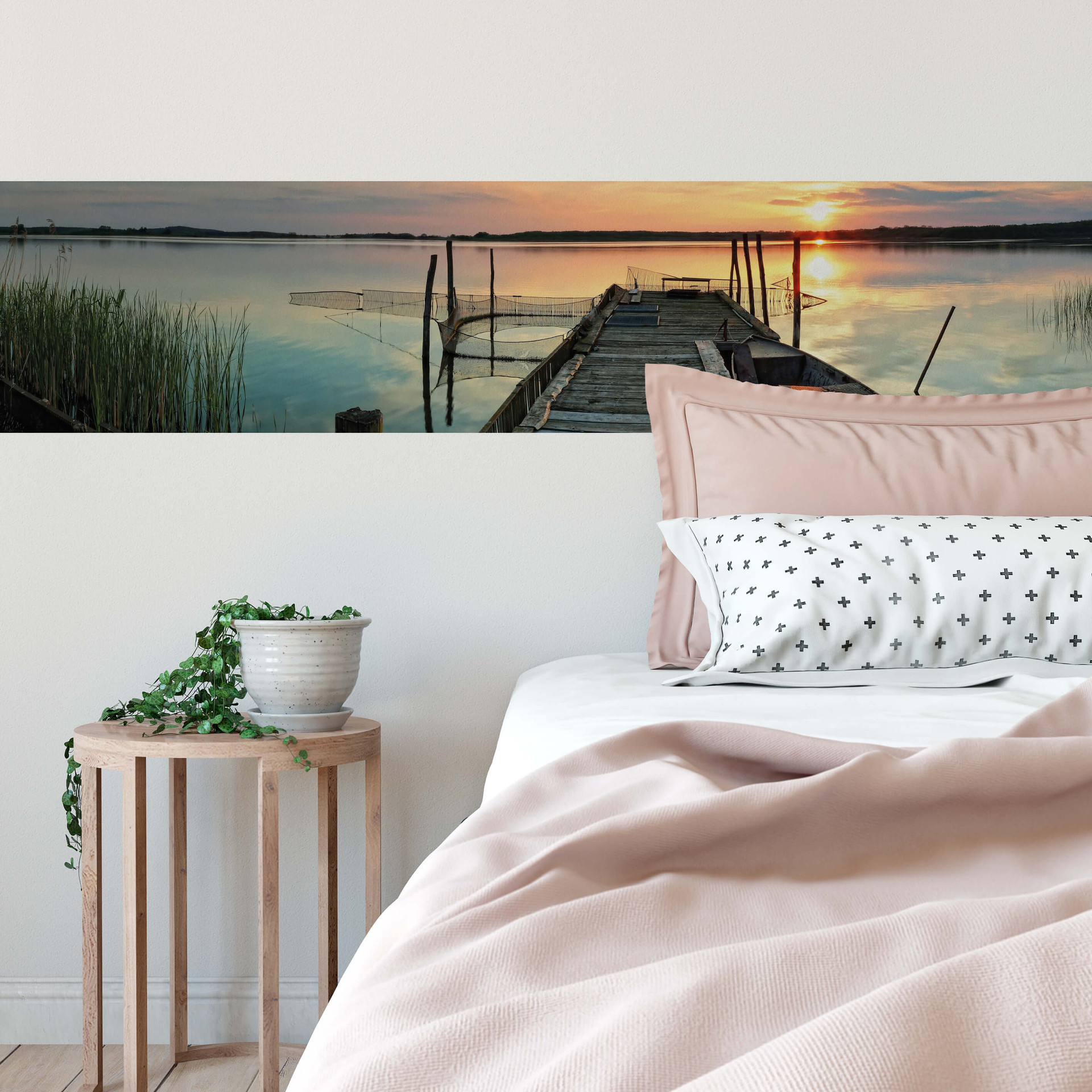 Fotobehang Zonsondergang bij het Meer - Panorama