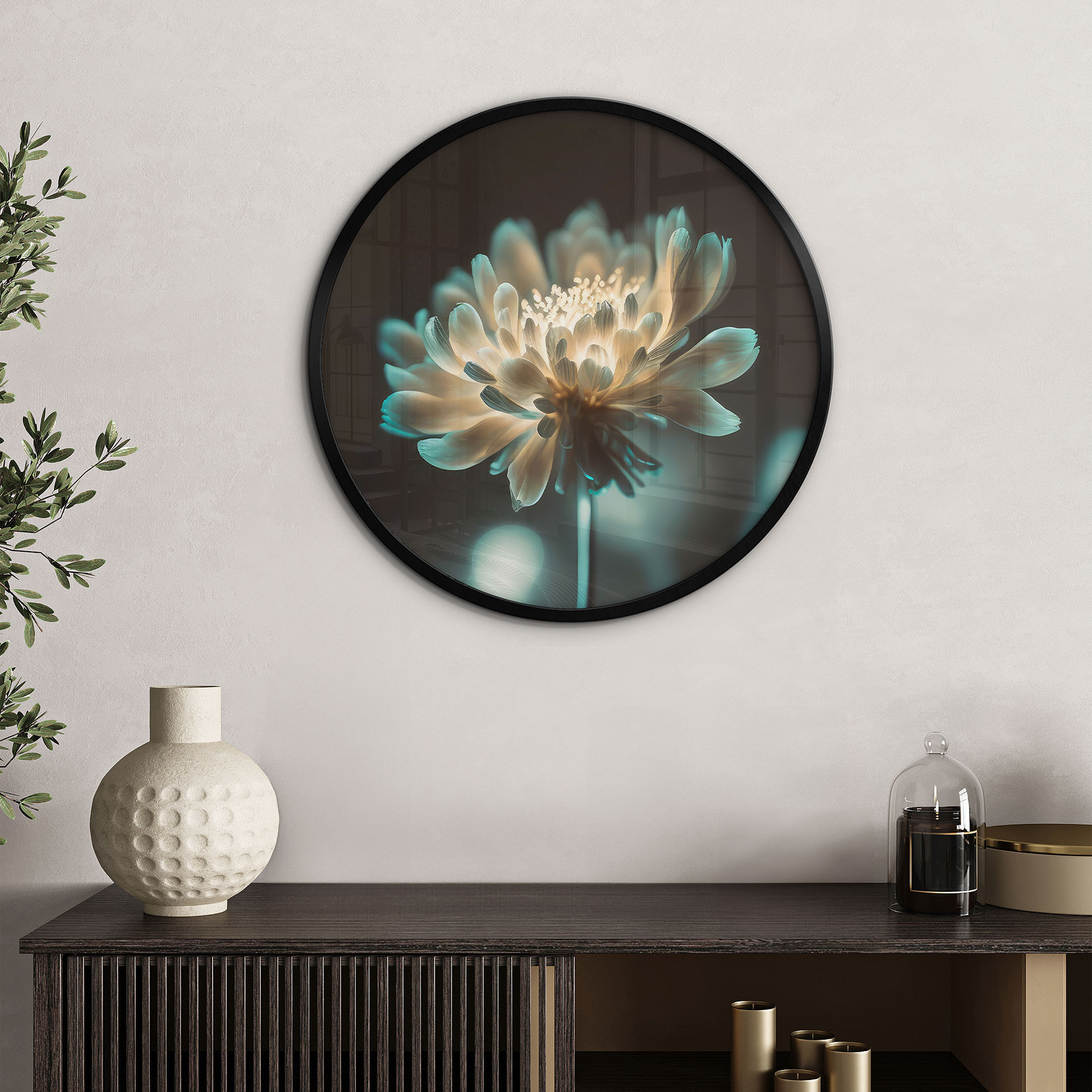 Poster Cœur de fleur lumineux - Treechild - Rond