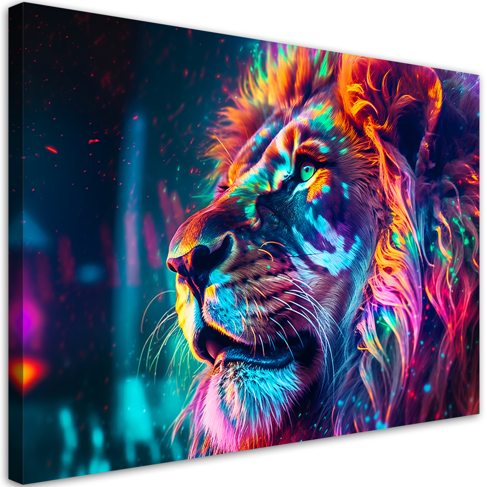 Lærred Print Neon Animal Lion Ai
